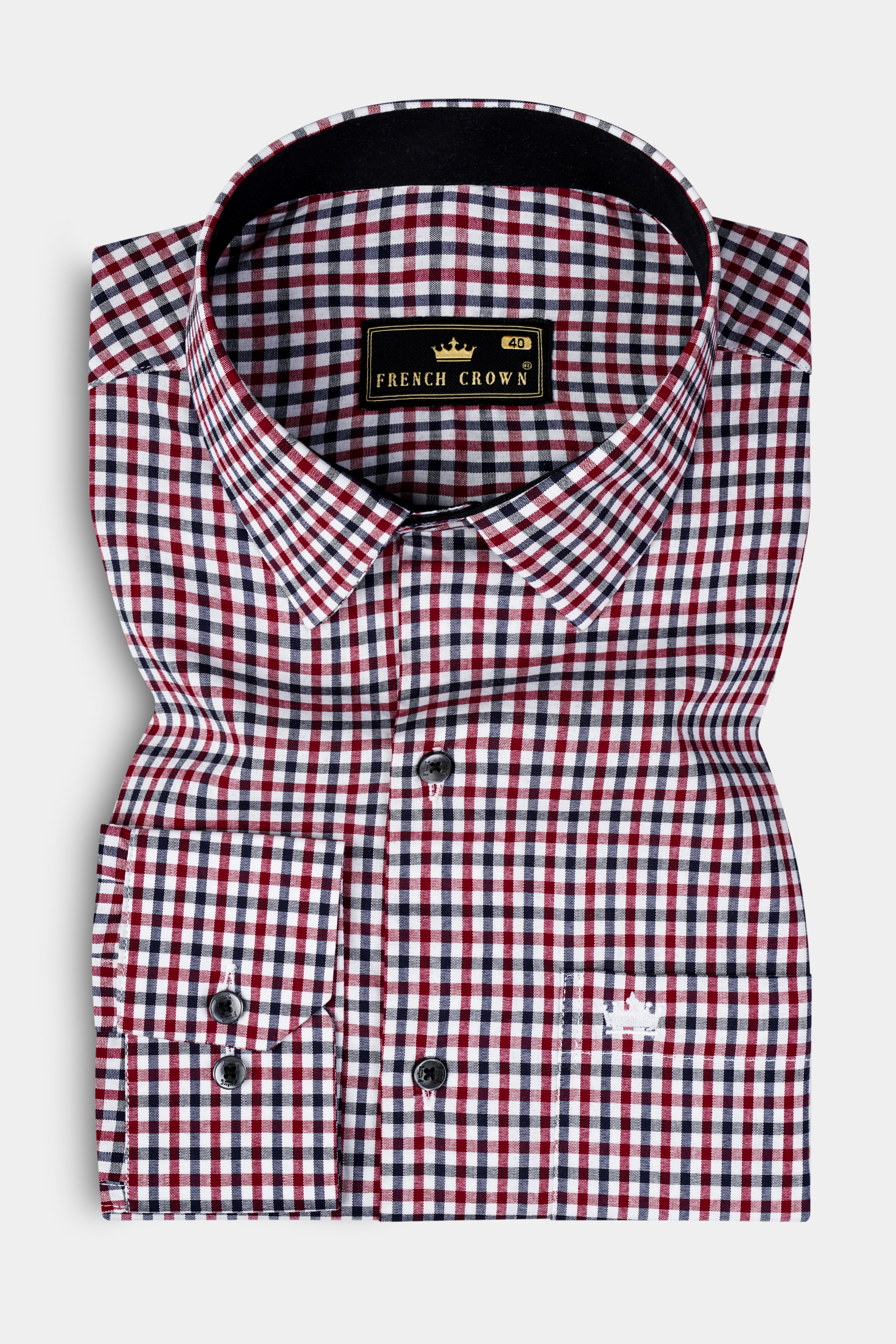 Venetian Red And Vulcan Blue Gingham Checked Premium Cotton Shirt