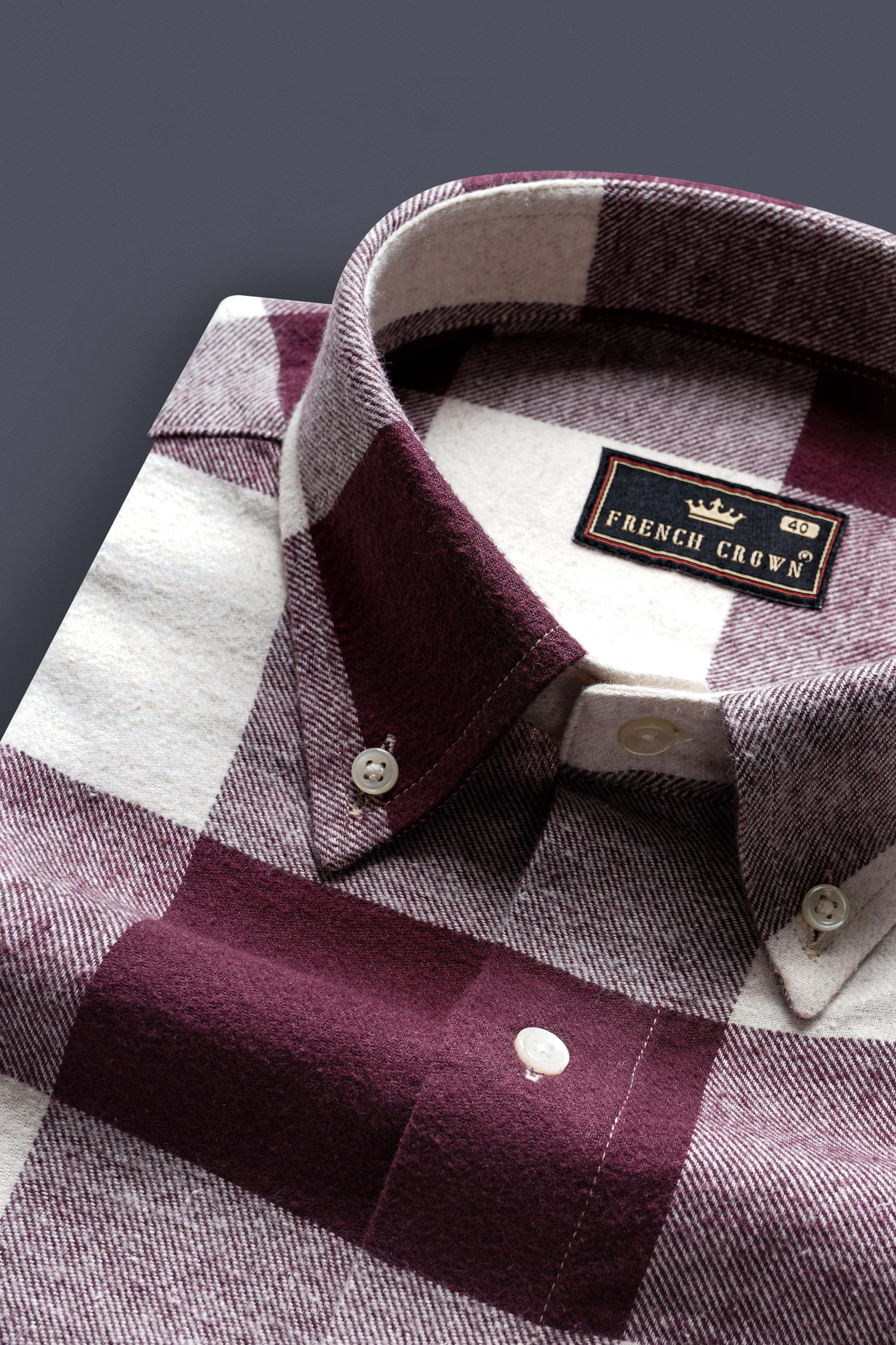 Wine Berry And Bright White Checked Heavyweight Flannel Cotton Shirt