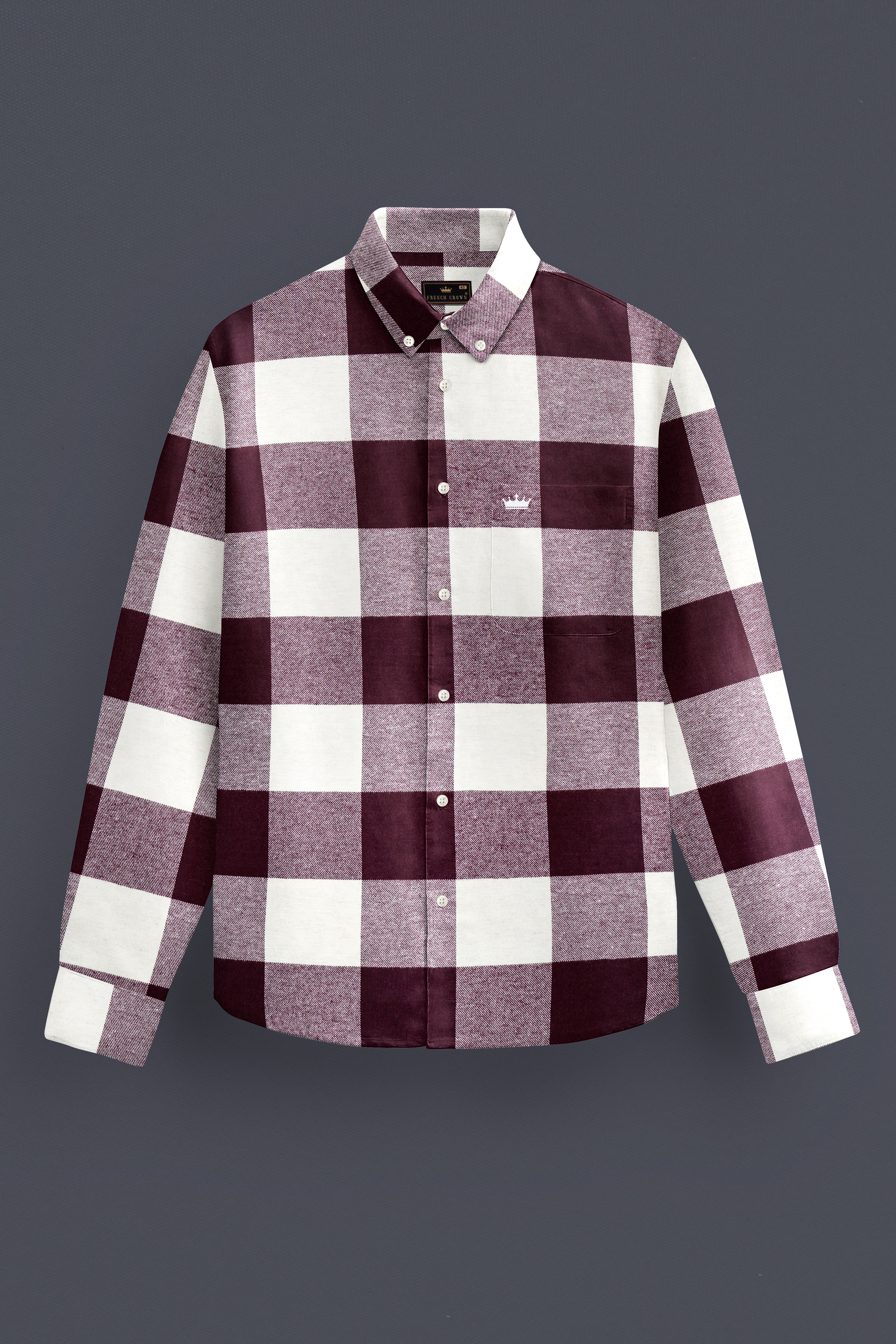 Wine Berry And Bright White Checked Heavyweight Flannel Cotton Shirt