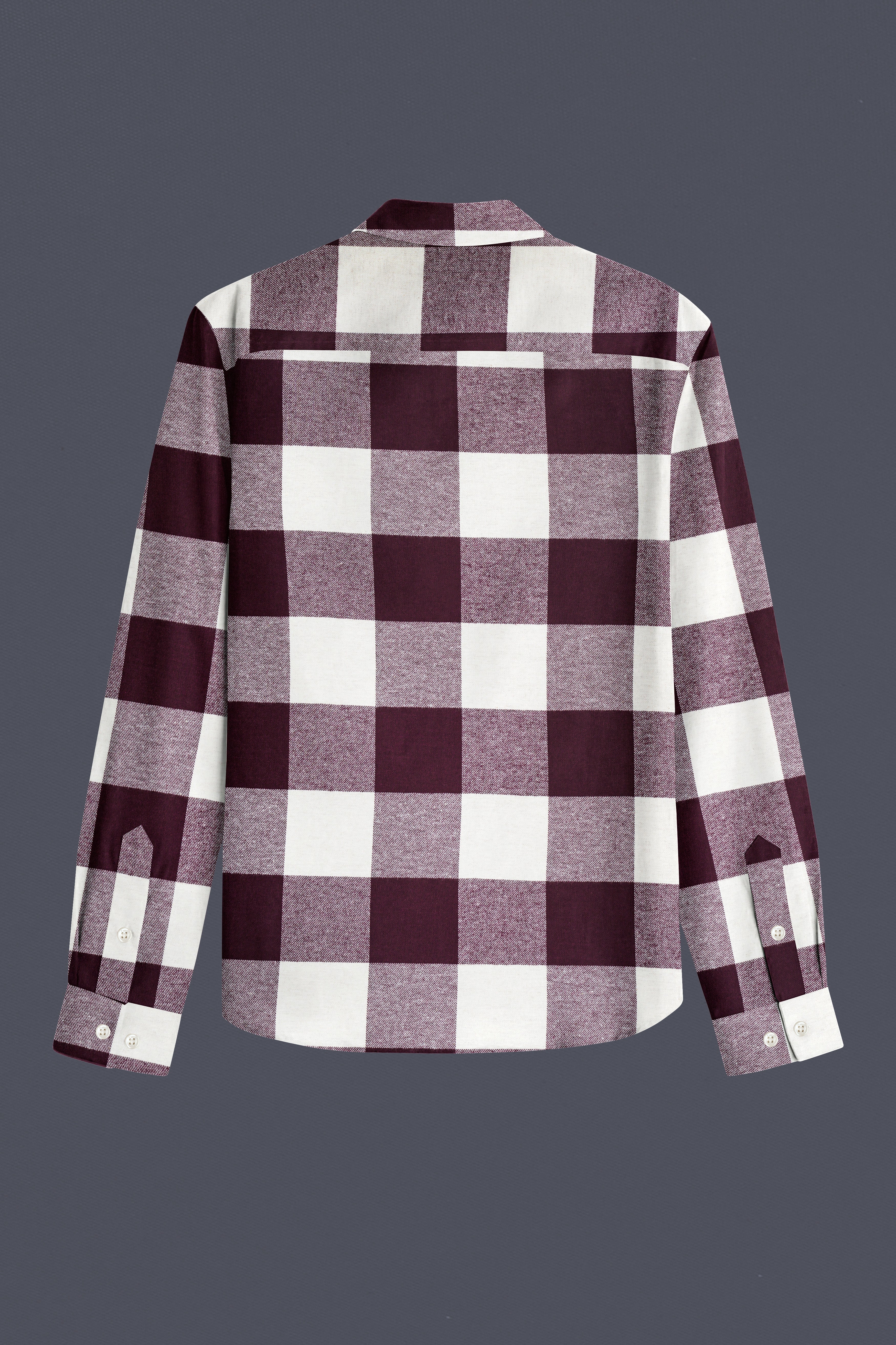 Wine Berry And Bright White Checked Heavyweight Flannel Cotton Shirt