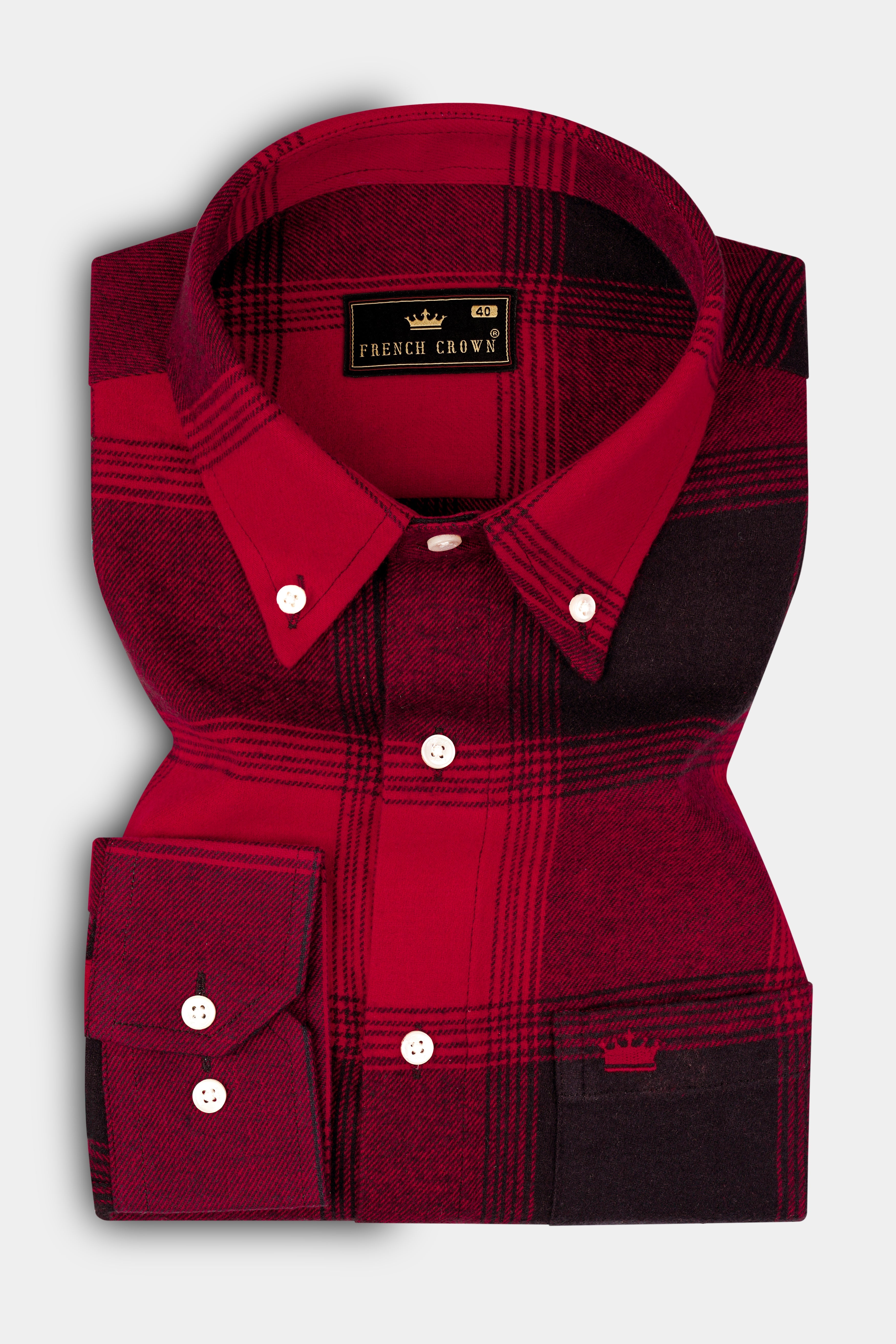 Monza Red And Jade Black Plaid Heavyweight Flannel Cotton Shirt