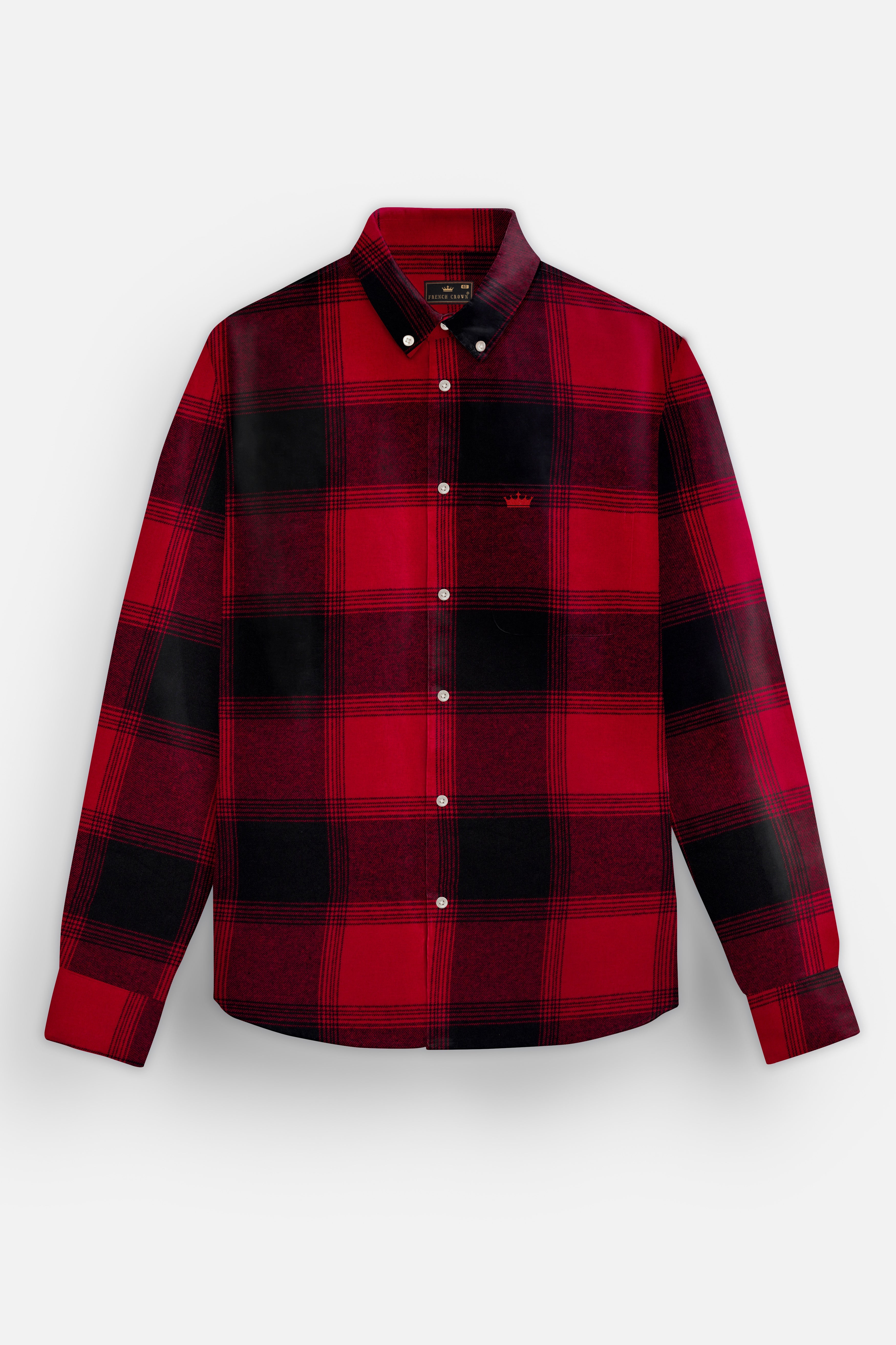 Monza Red And Jade Black Plaid Heavyweight Flannel Cotton Shirt