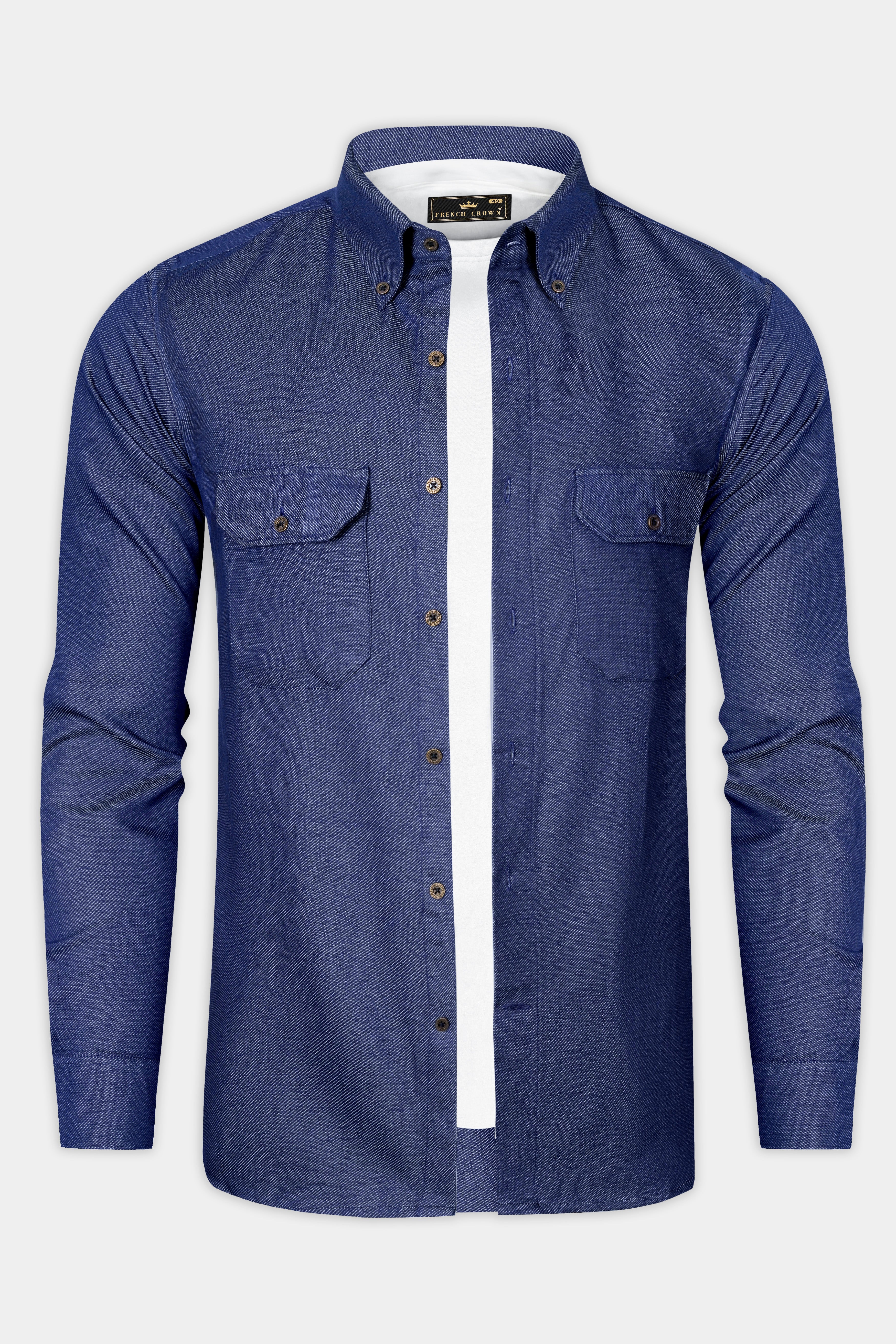 Rhino Blue Textured Heavyweight Denim Designer Overshirt/shacket