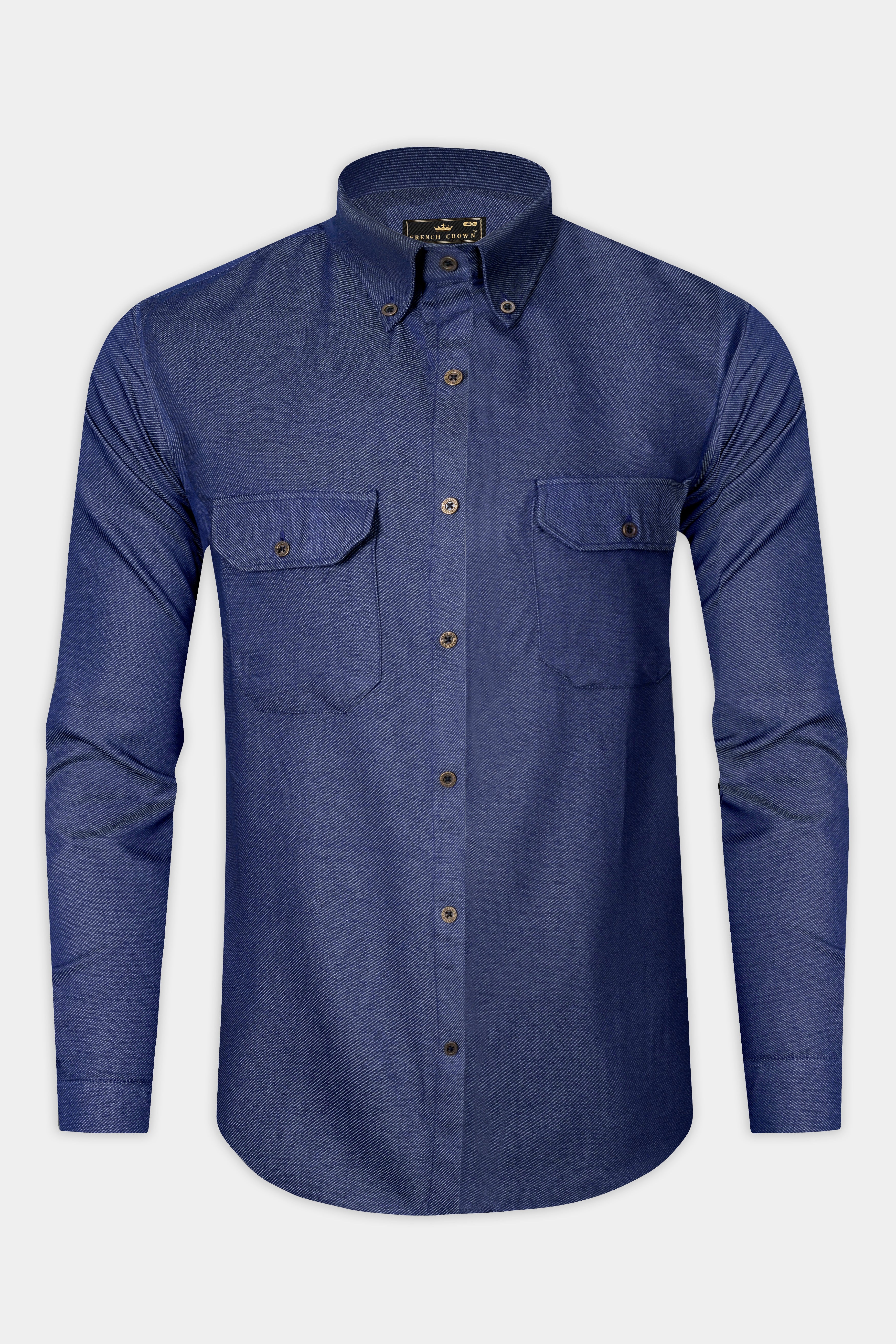 Rhino Blue Textured Heavyweight Denim Designer Overshirt/shacket