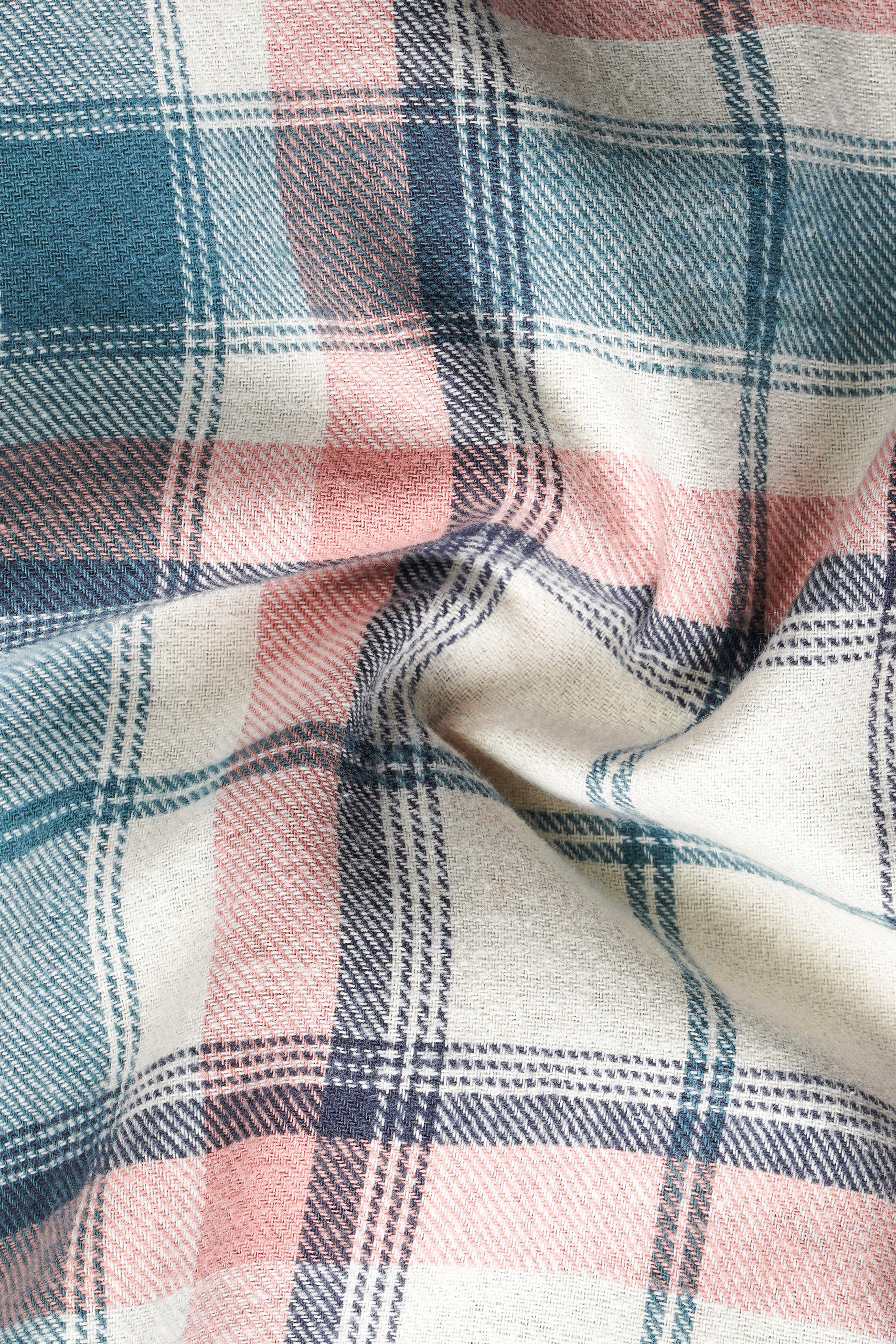 Almond Cream And Turkish Pink Plaid Flannel Cotton Shirt