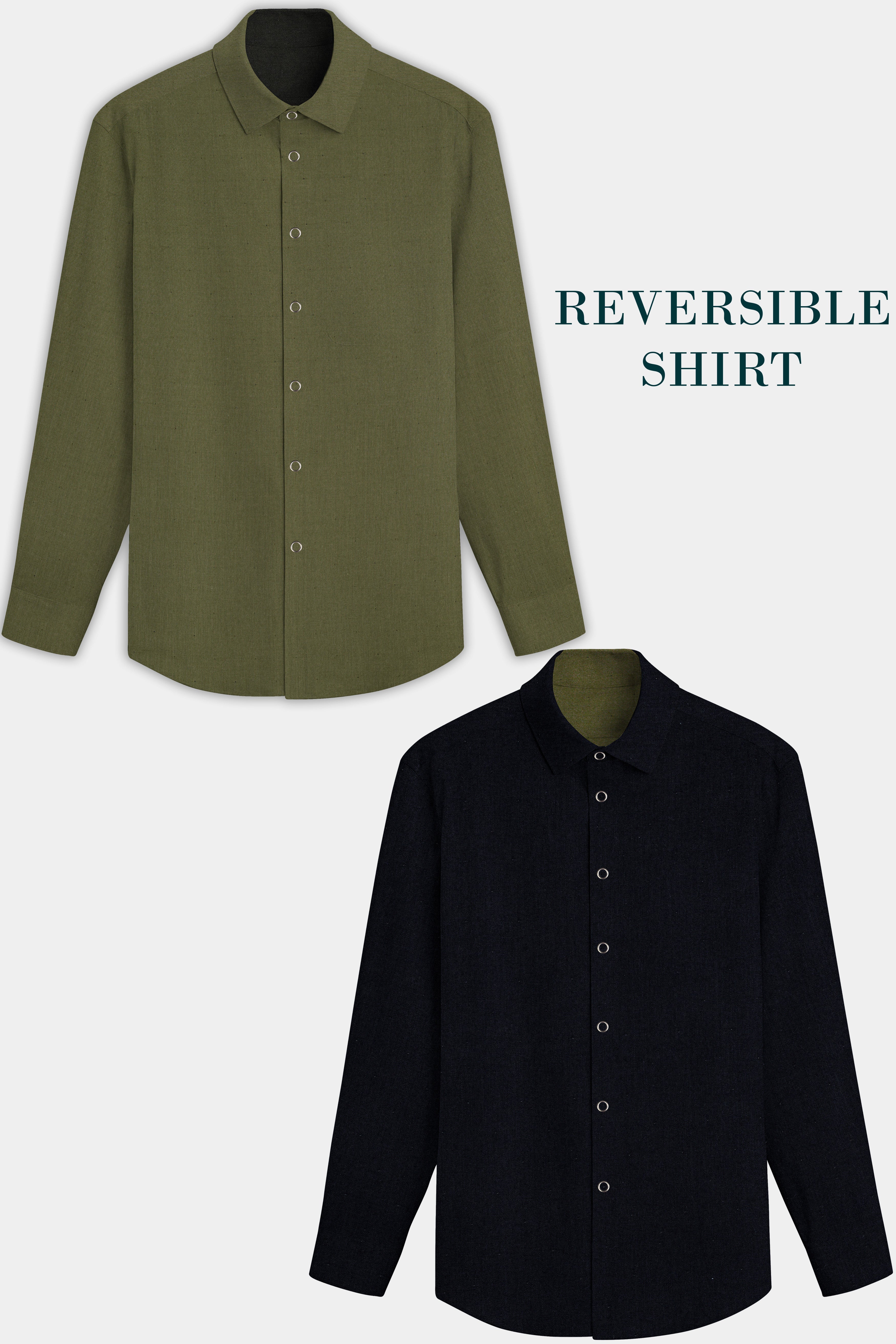 Crocodile Green And Ebony Blue Solid Premium Giza Cotton Reversible Shirt