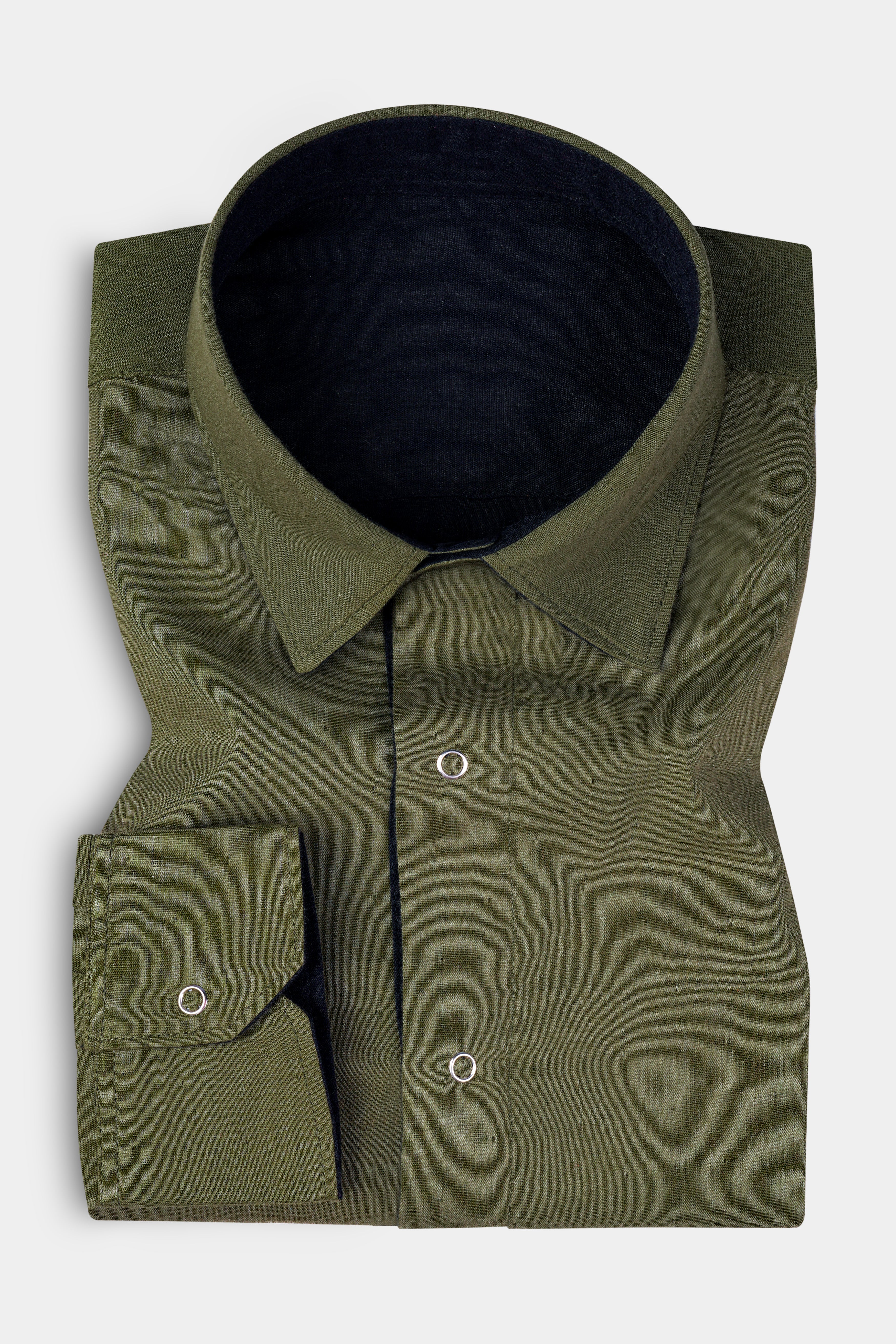 Crocodile Green And Ebony Blue Solid Premium Giza Cotton Reversible Shirt