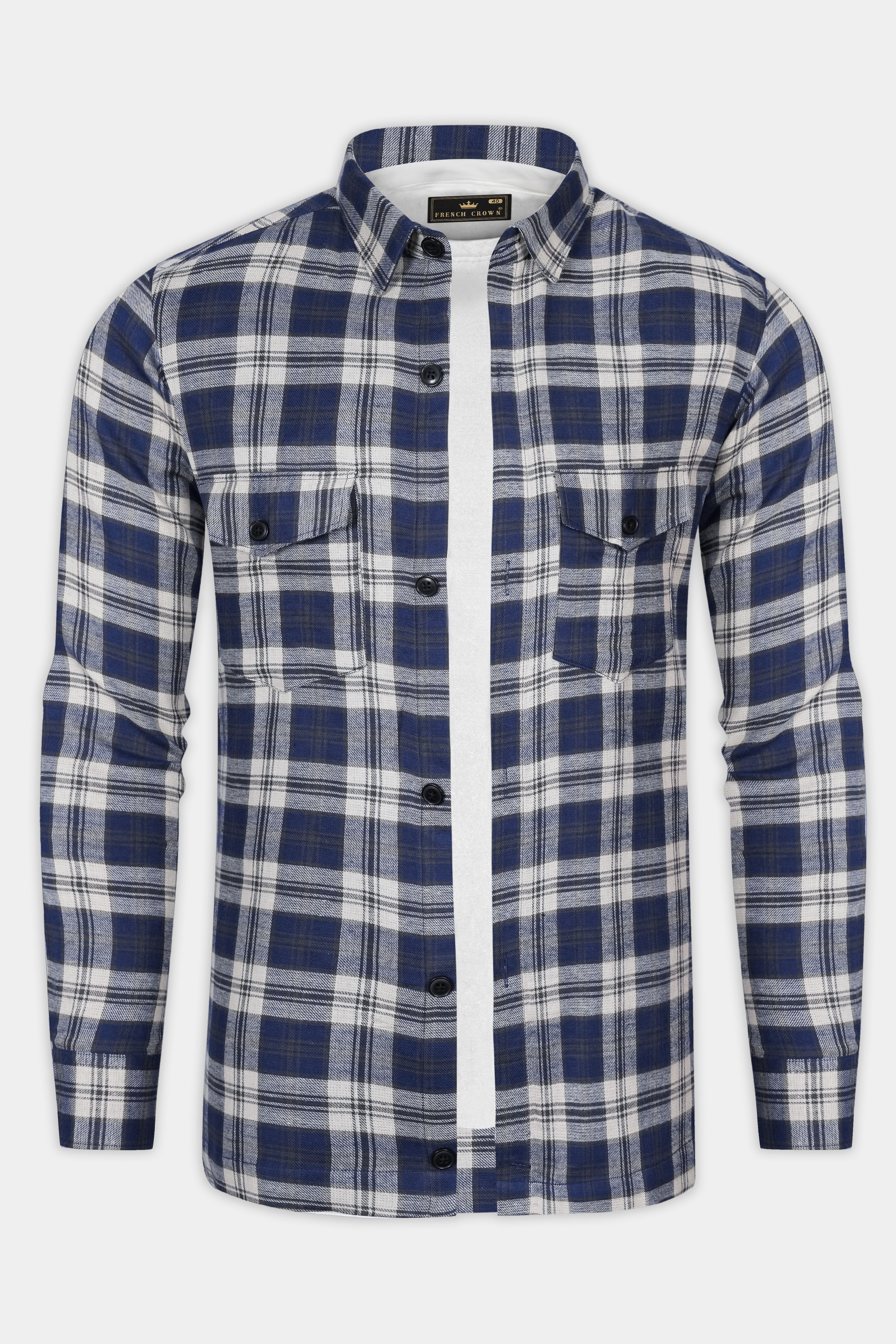 Berry Blue Plaid Flannel Premium Cotton Overshirt/shacket