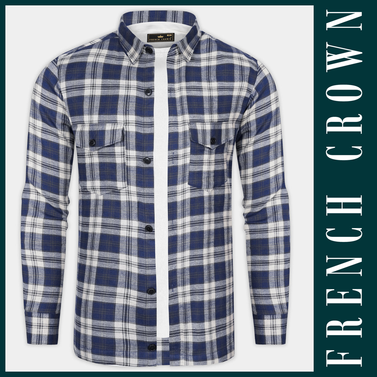 Berry Blue Casual Checks Plaid Premium Cotton Overshirt/Shacket For Men