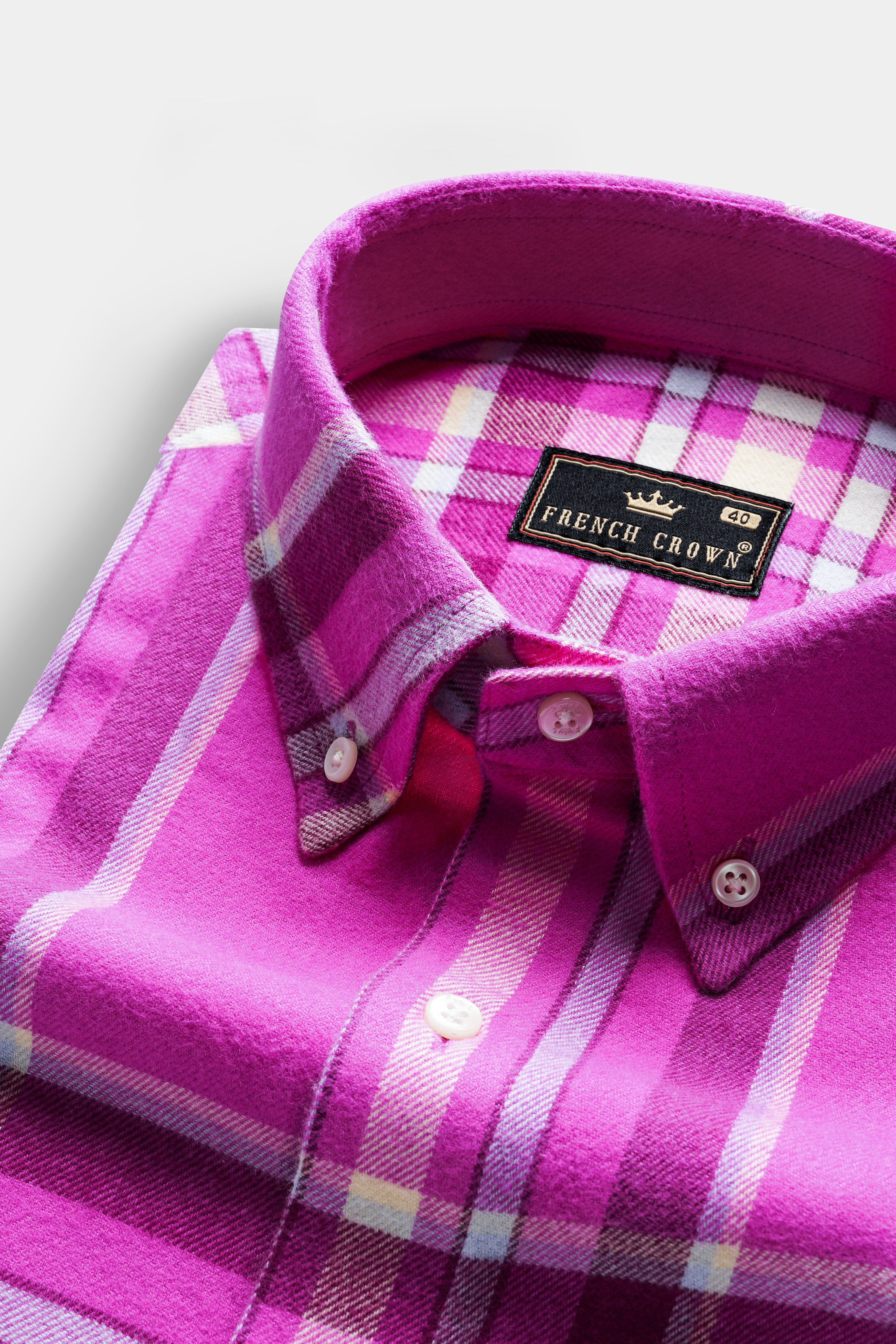 Camelot Pink Casual Checks Plaid Premium Cotton Button Down Shirt