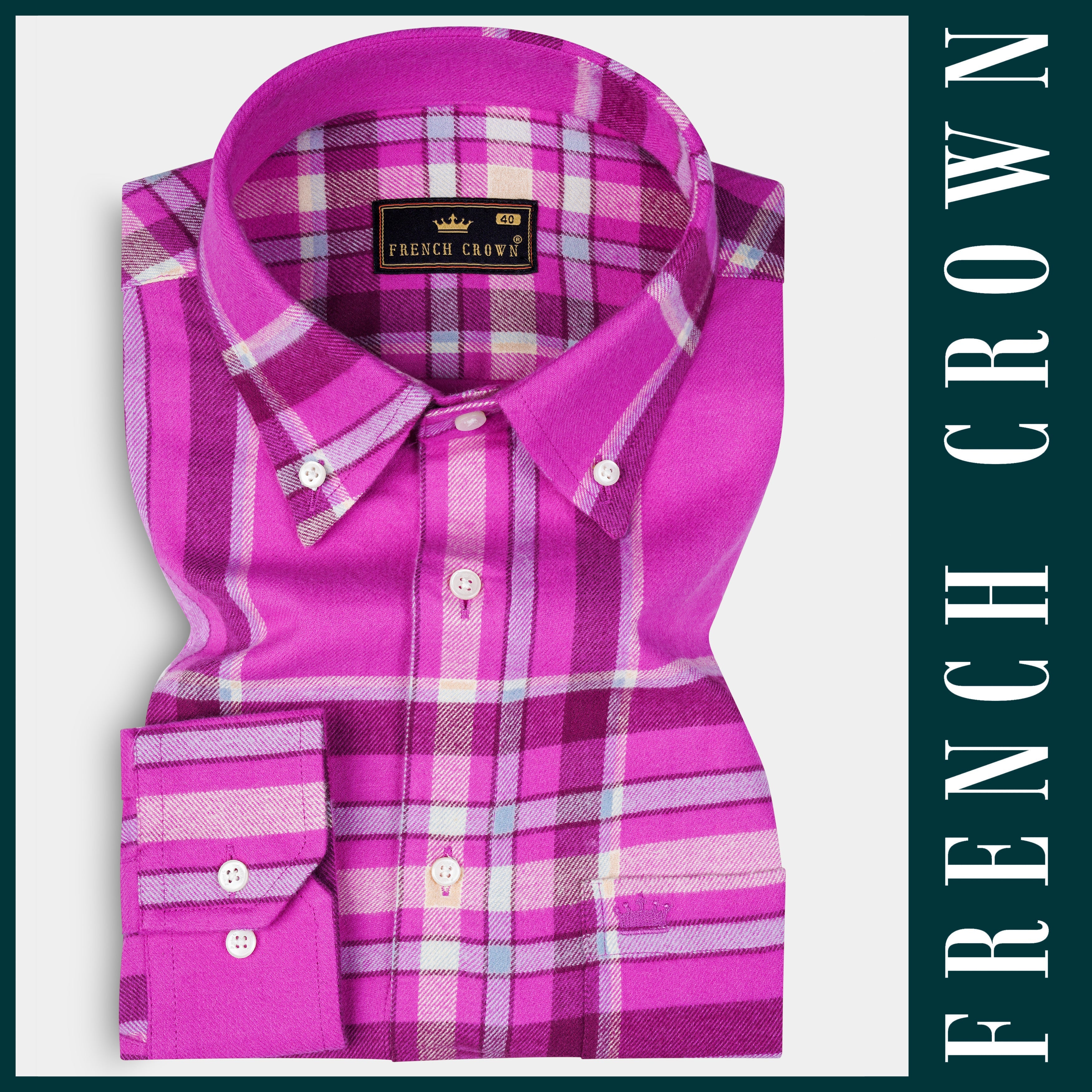 Camelot Pink Casual Checks Plaid Premium Cotton Button Down Shirt