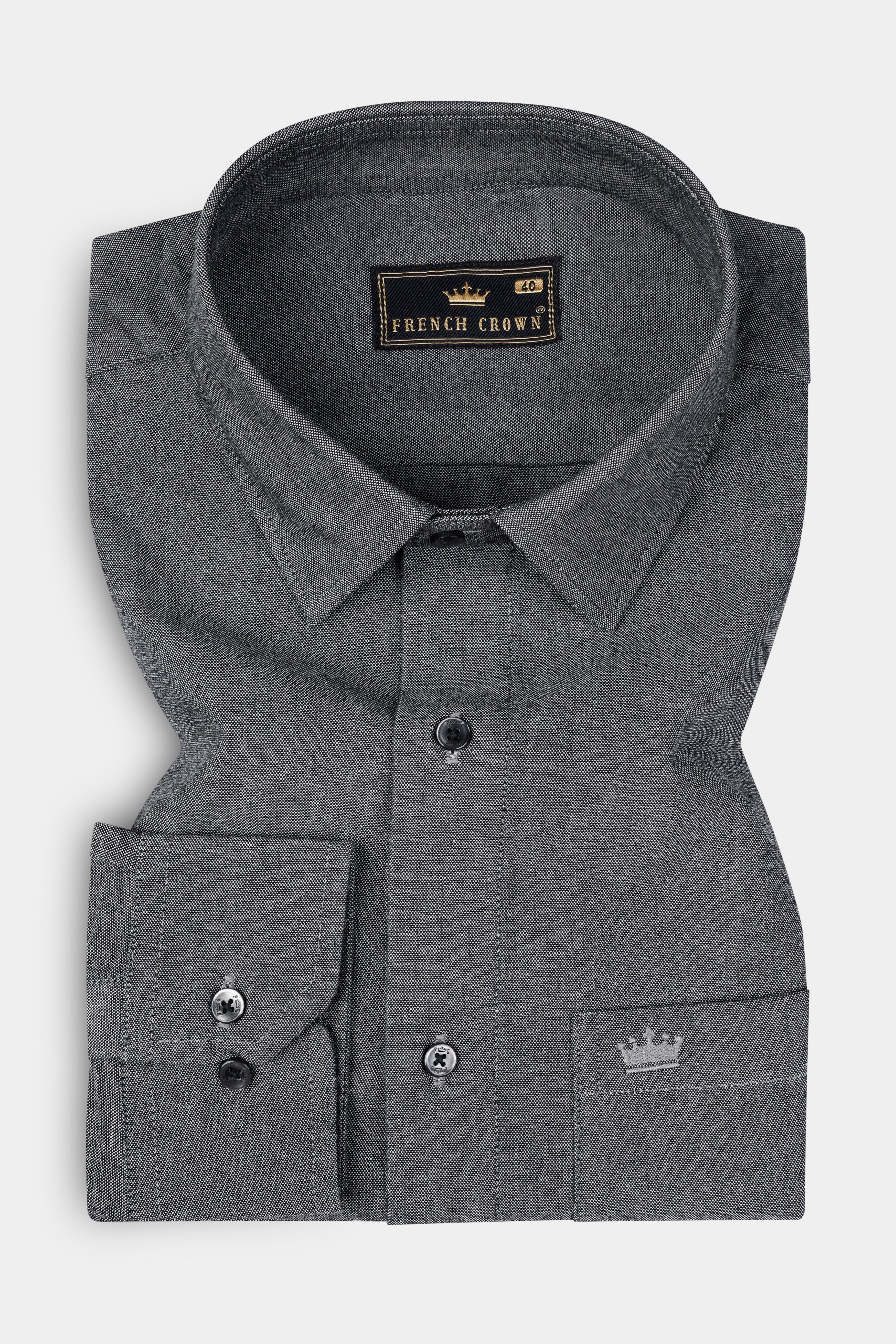 Charcoal Gray Textured Royal Oxford Premium Cotton Shirt