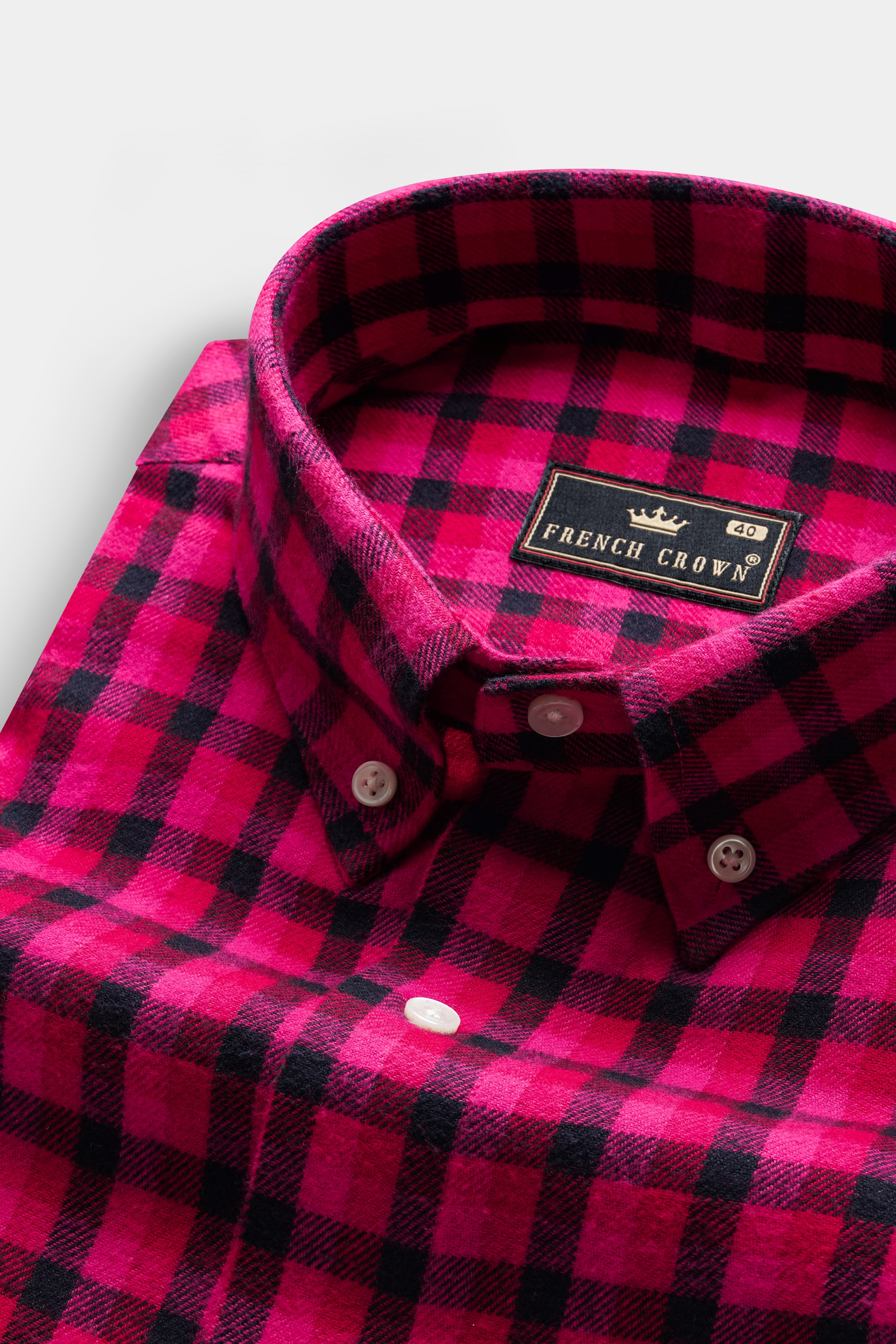 Raspberry Pink And Vulcan Black Plaid Flannel Premium Cotton Shirt