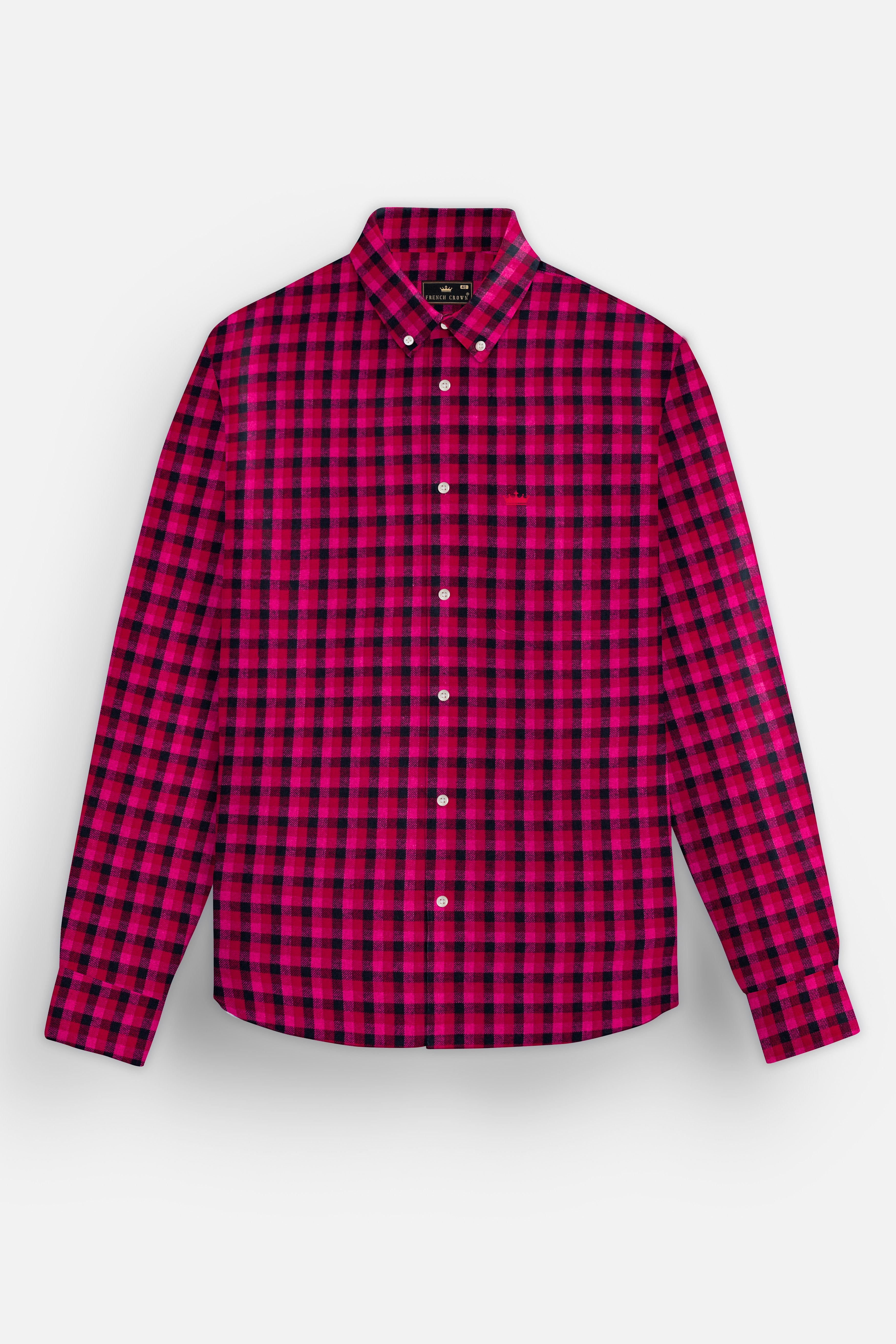 Raspberry Pink And Vulcan Black Plaid Flannel Premium Cotton Shirt