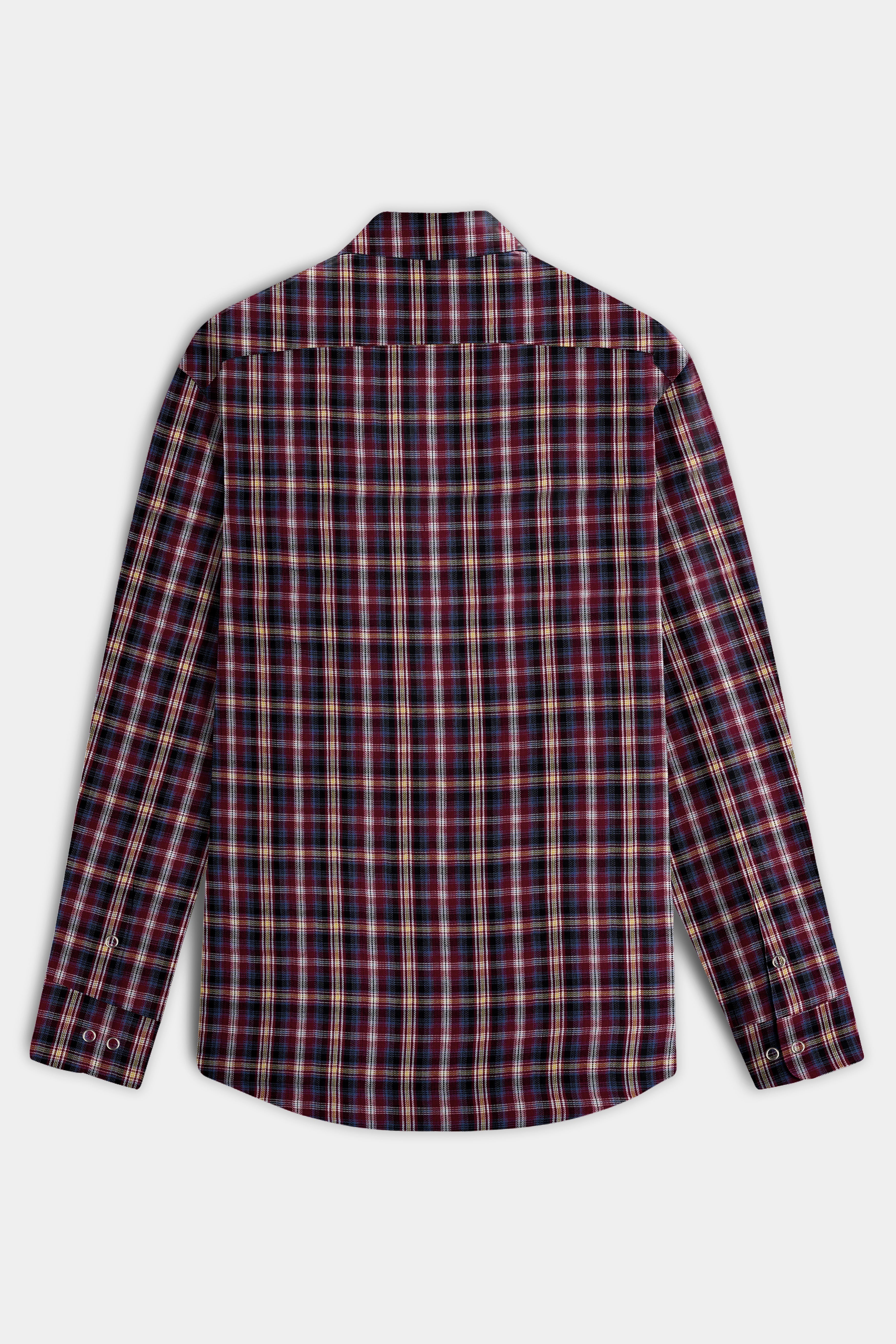 Cherrywood Red And Racing Blue Plaid Herringbone Pattern Premium Giza Cotton Reversible Shirt