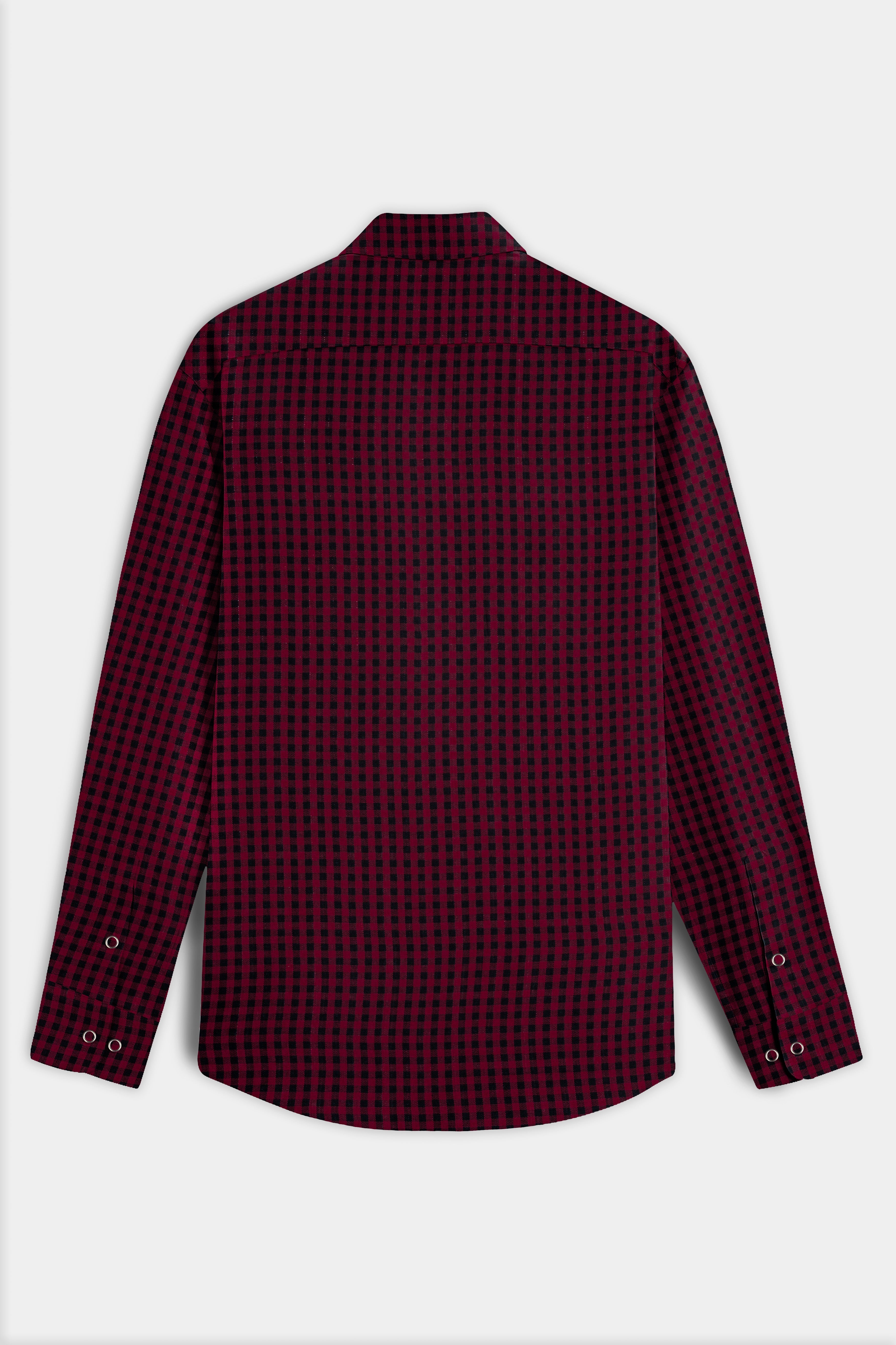 Cherrywood Red And Racing Blue Plaid Herringbone Pattern Premium Giza Cotton Reversible Shirt