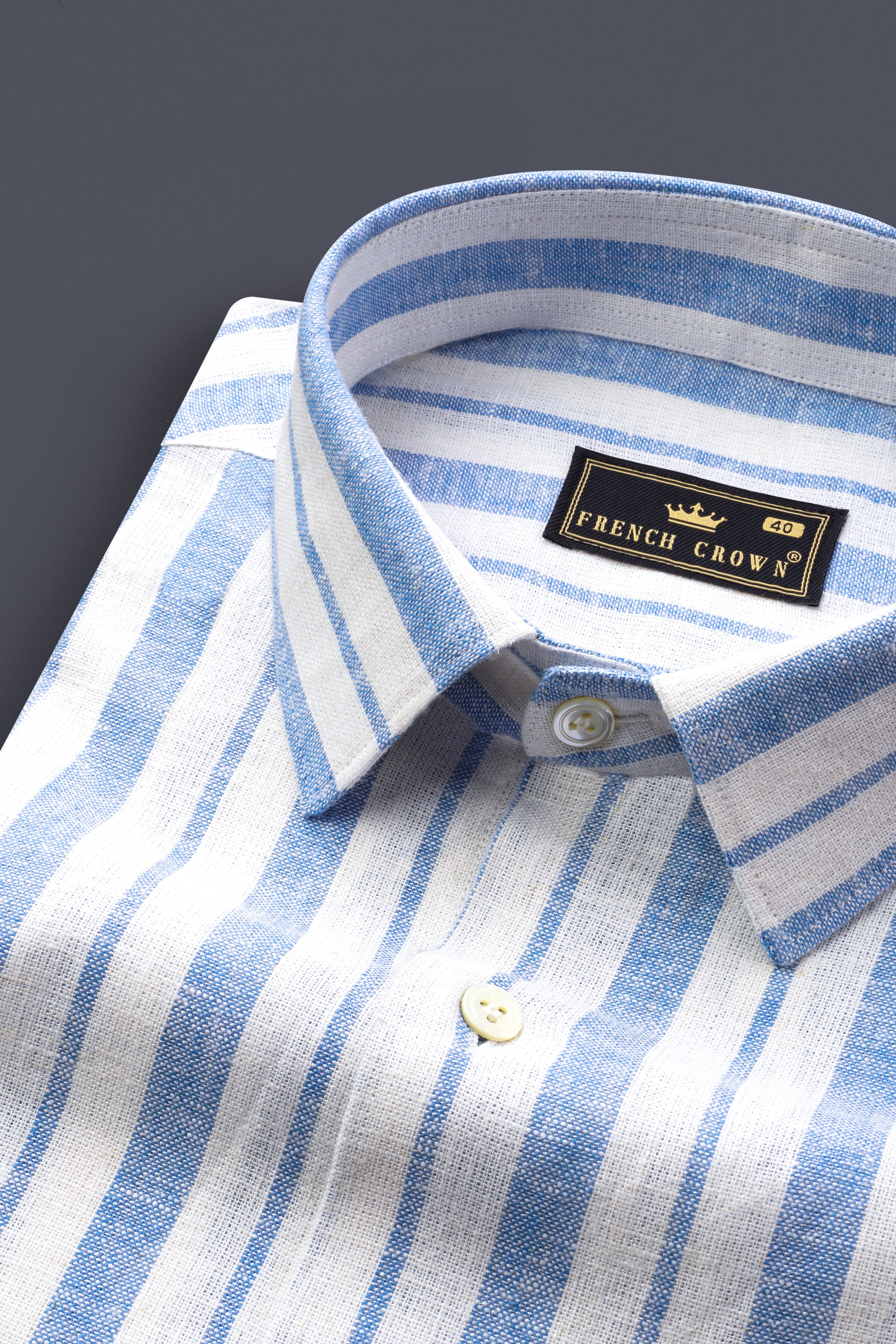 Azure Blue And Bright White Casual Stripes Premium Cotton Shirt