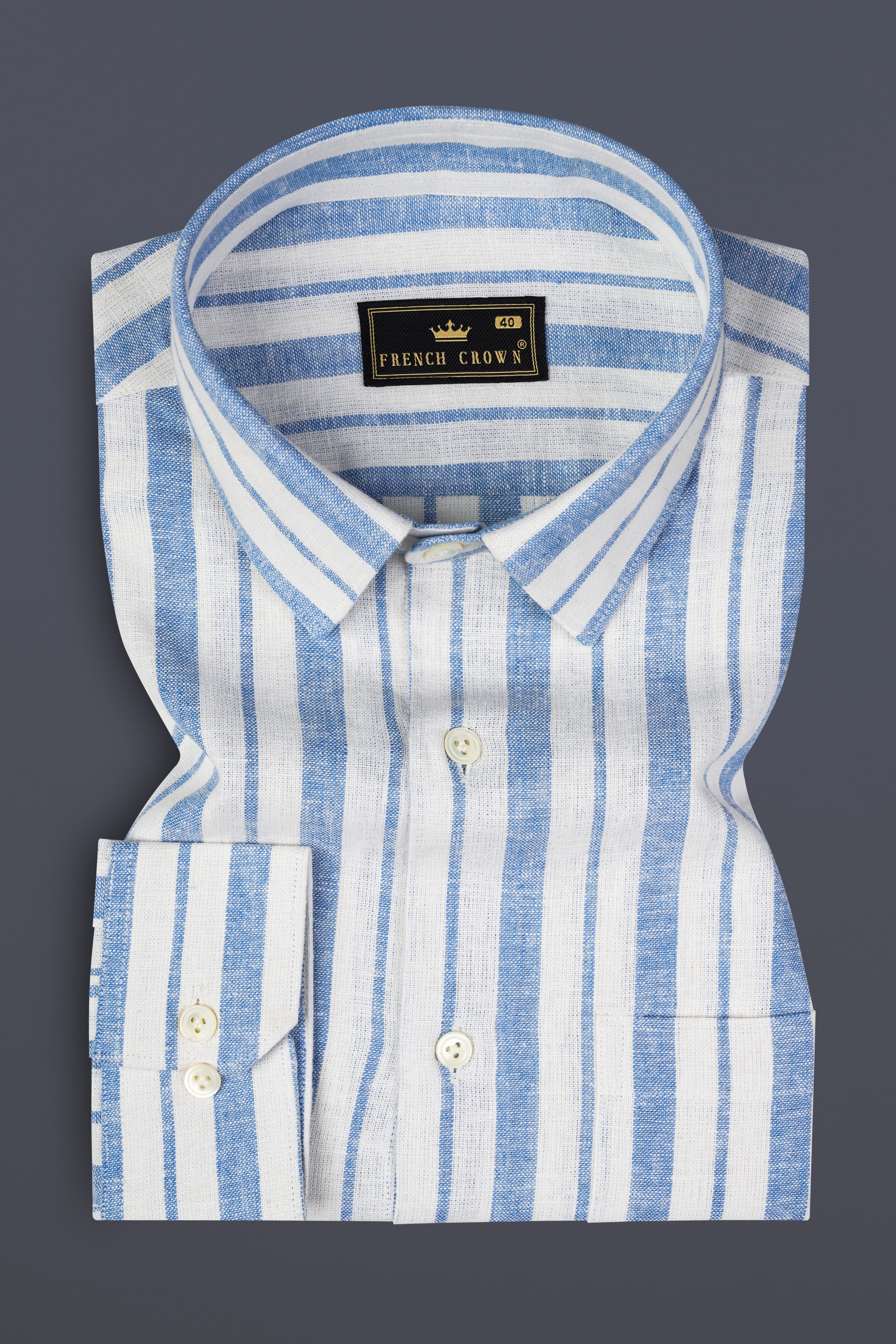 Azure Blue And Bright White Premium Luxuries Linen Shirt