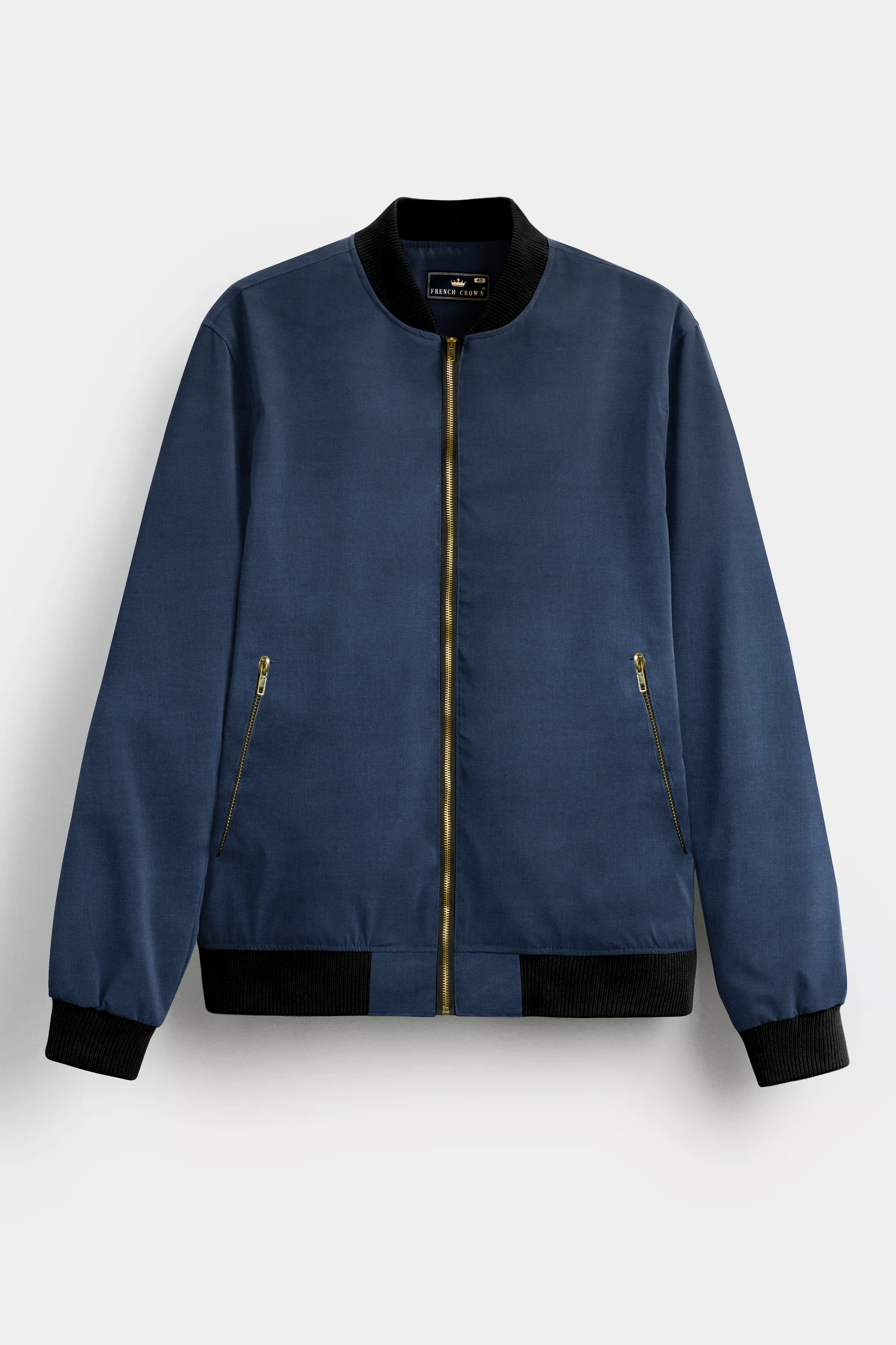 Nevada Blue Solid Wool Rich Bomber Jacket