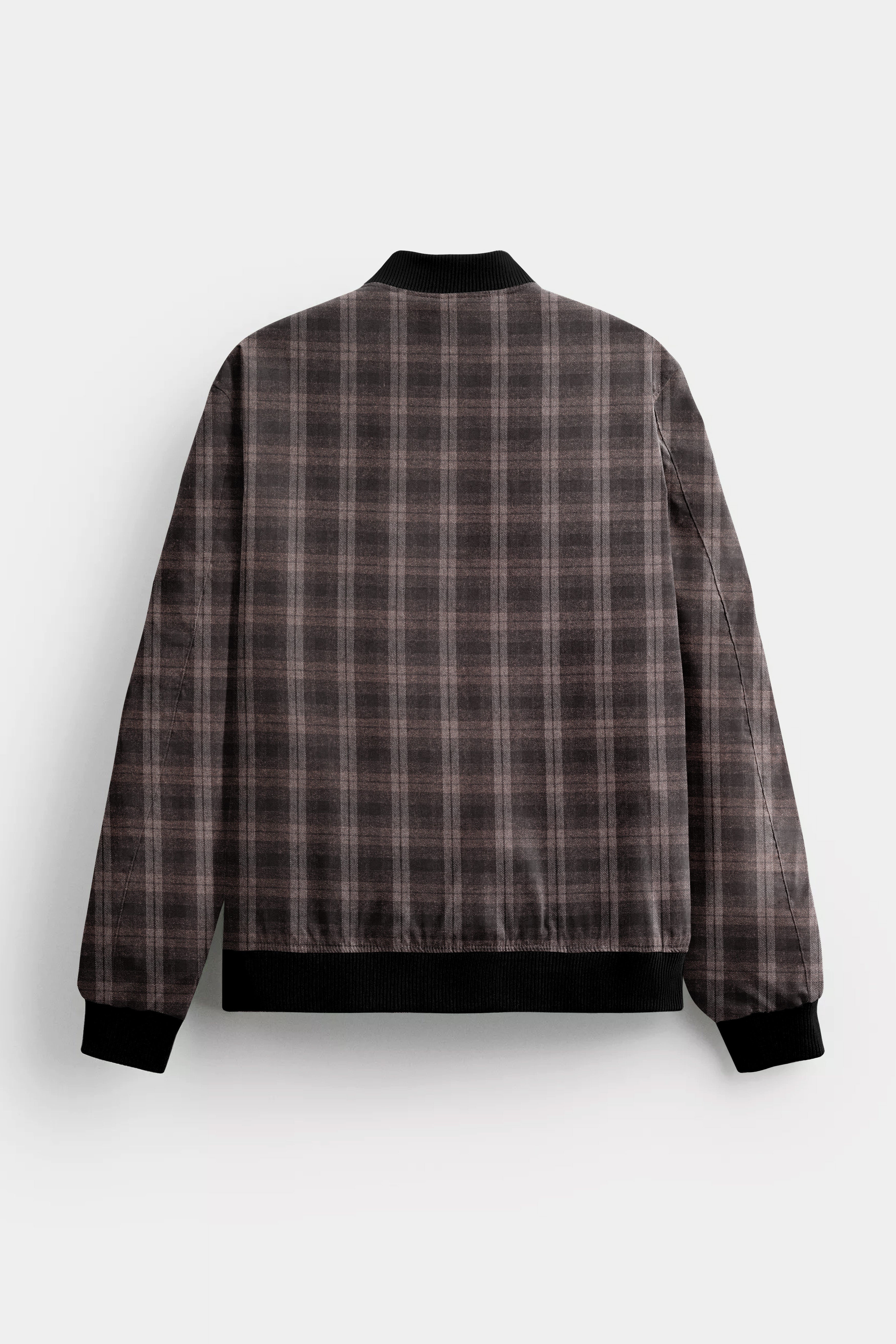 Tundora Brown And Emperor Plaid Wool Rich Bomber Jacket