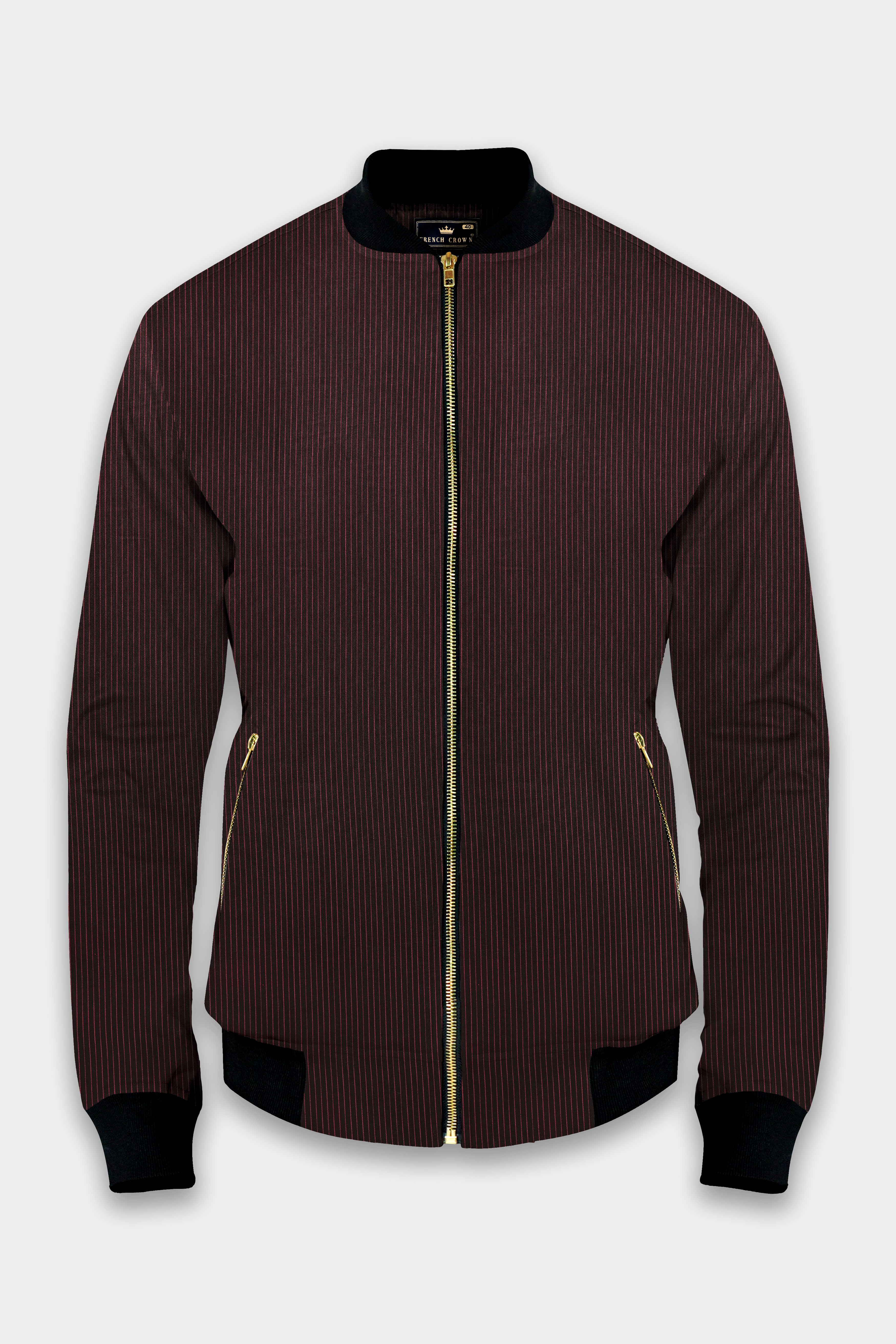 English Walnut Red Stripes Premium Cotton Bomber Jacket