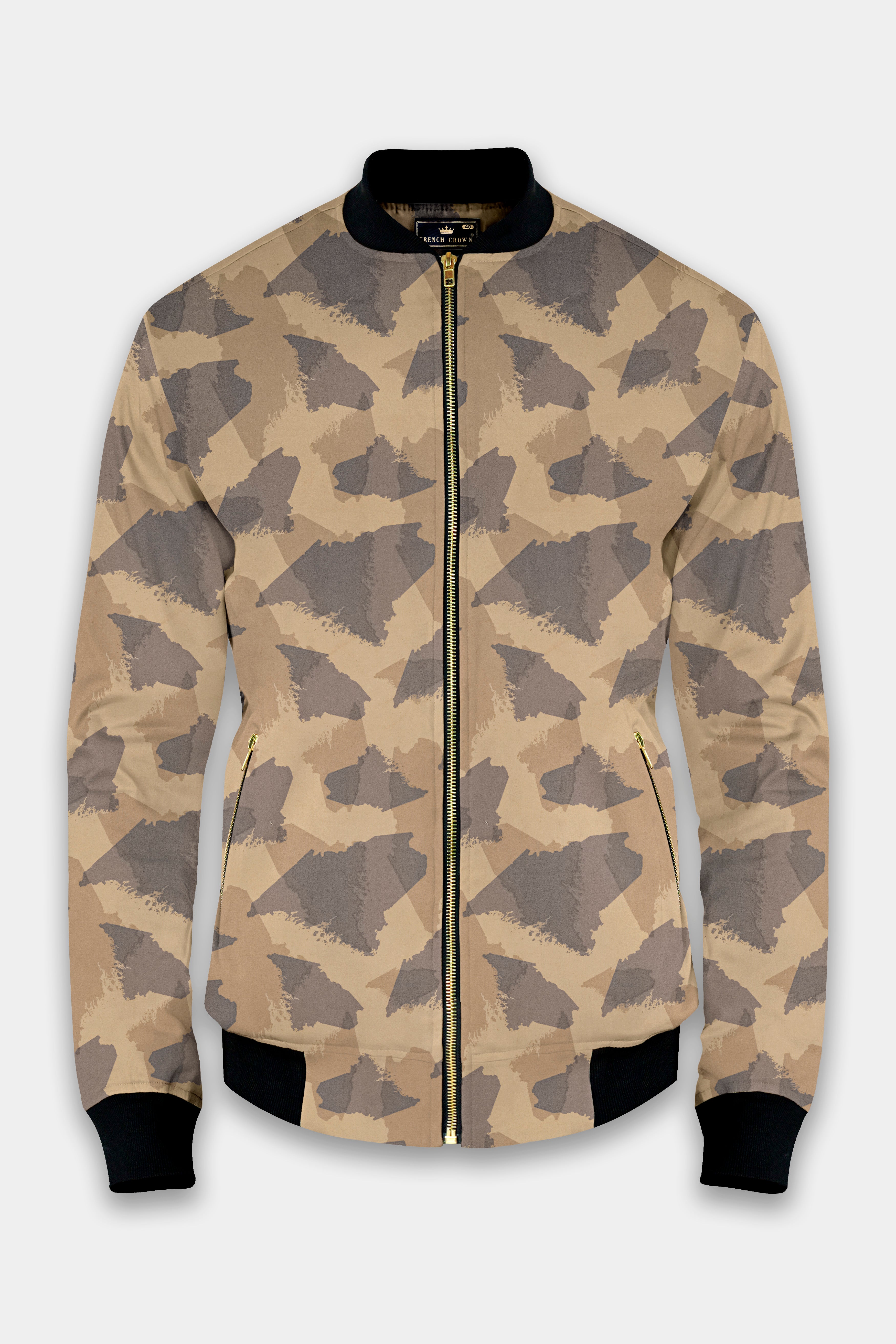 Mongoose Cream And Scorpion Brown Camouflage Printed Premium Cotton Bomber Jacket