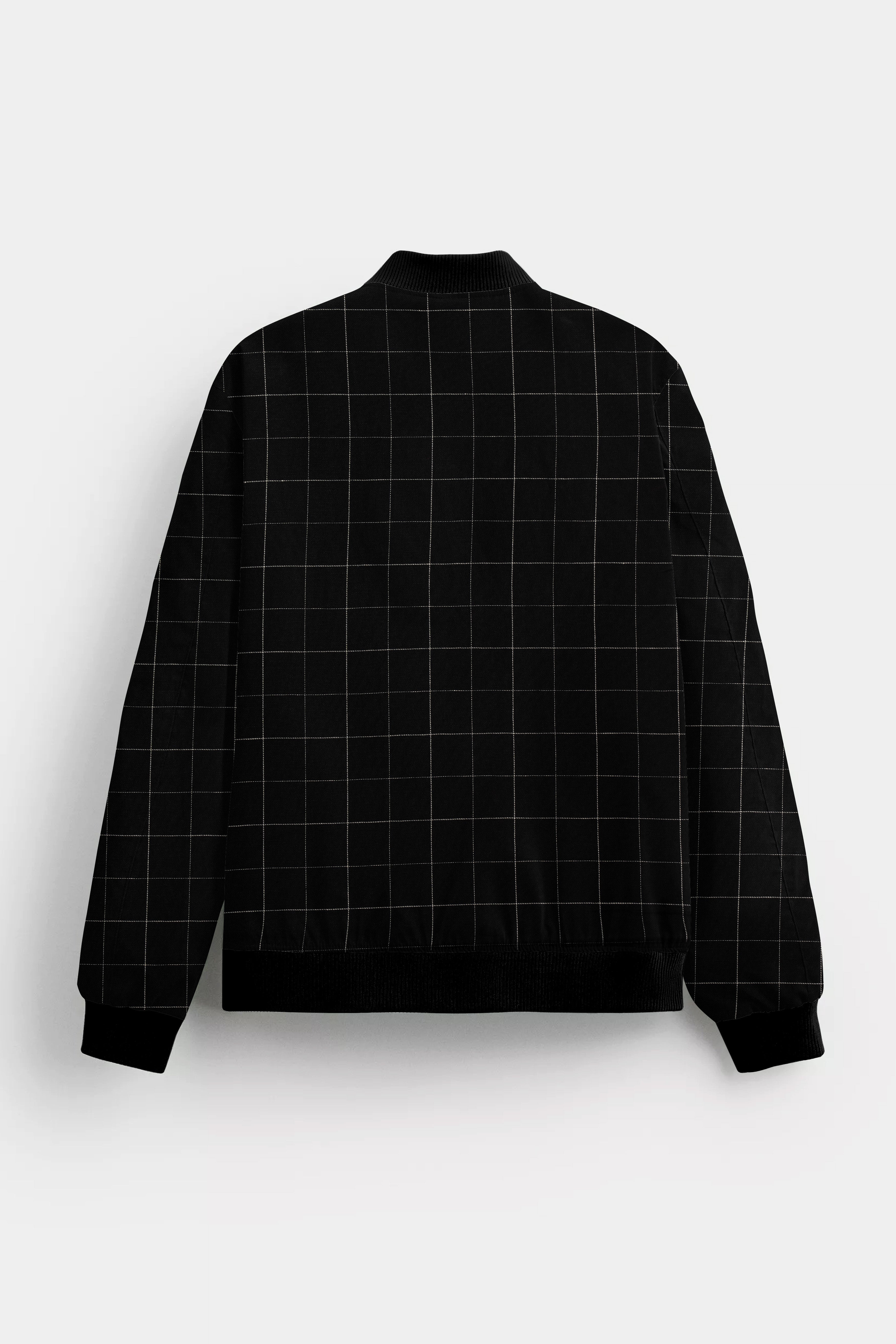 Jade Black Windowpane Twill Premium Bomber Jacket