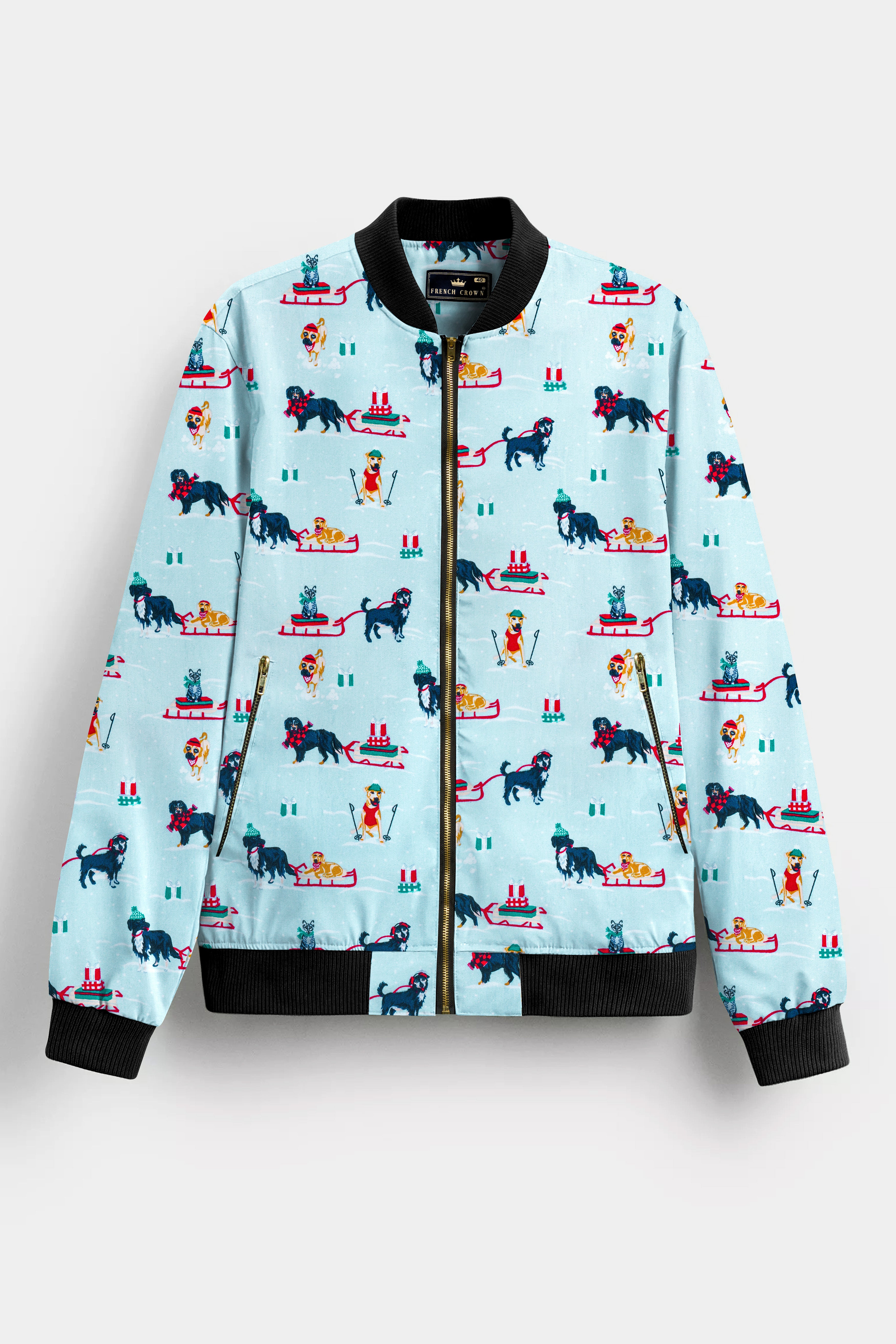 Iceberg Blue Dong Lovers Printed Flannel Premium Cotton Bomber Jacket