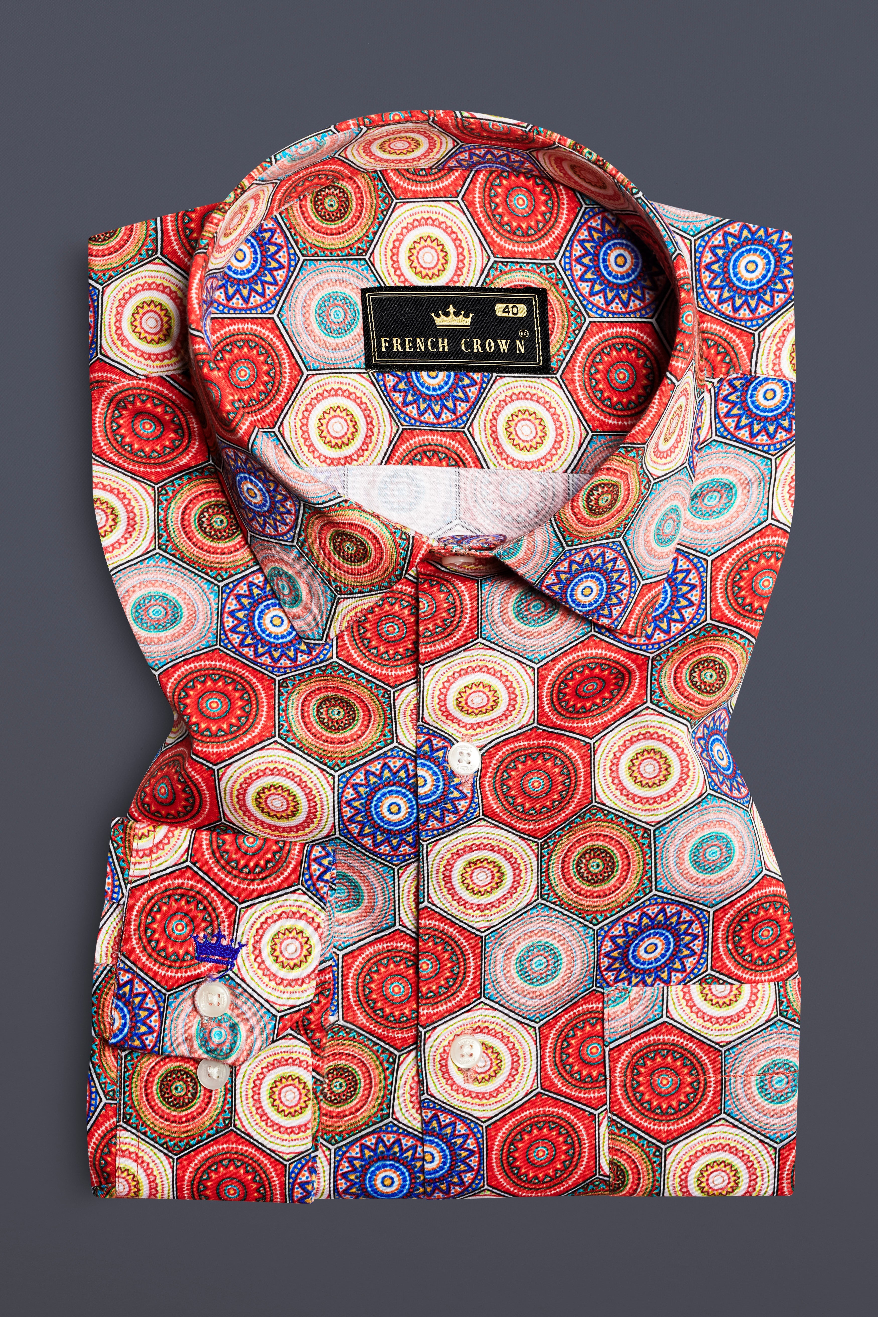 Mojo Red And Catalina Blue Multicolour Bohemian Printed Super Soft Premium Cotton Shirt