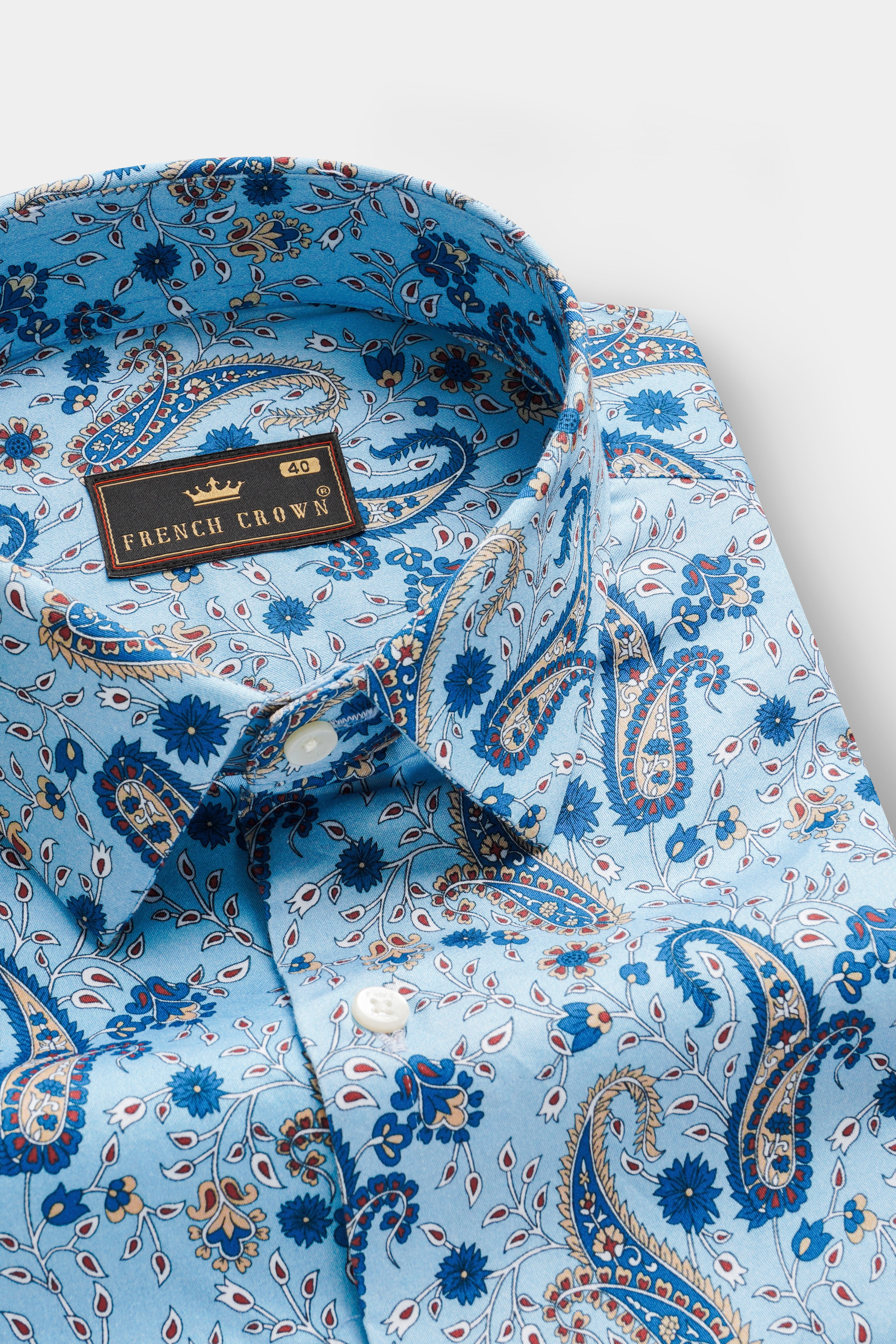 Glacier Blue Keri Printed Subtle Sheen Super Soft Premium Cotton Shirt