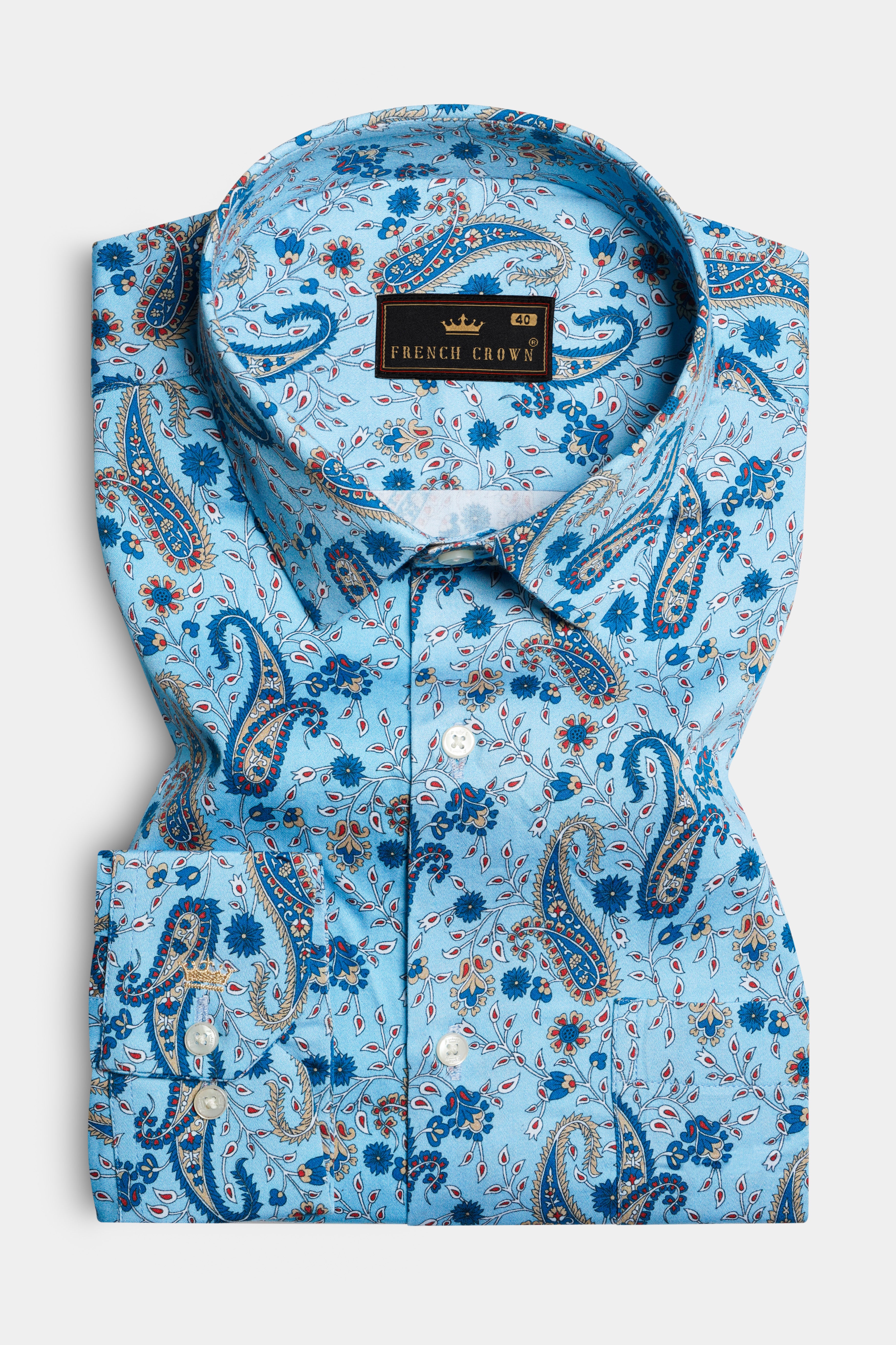 Glacier Blue Keri Printed Subtle Sheen Super Soft Premium Cotton Shirt