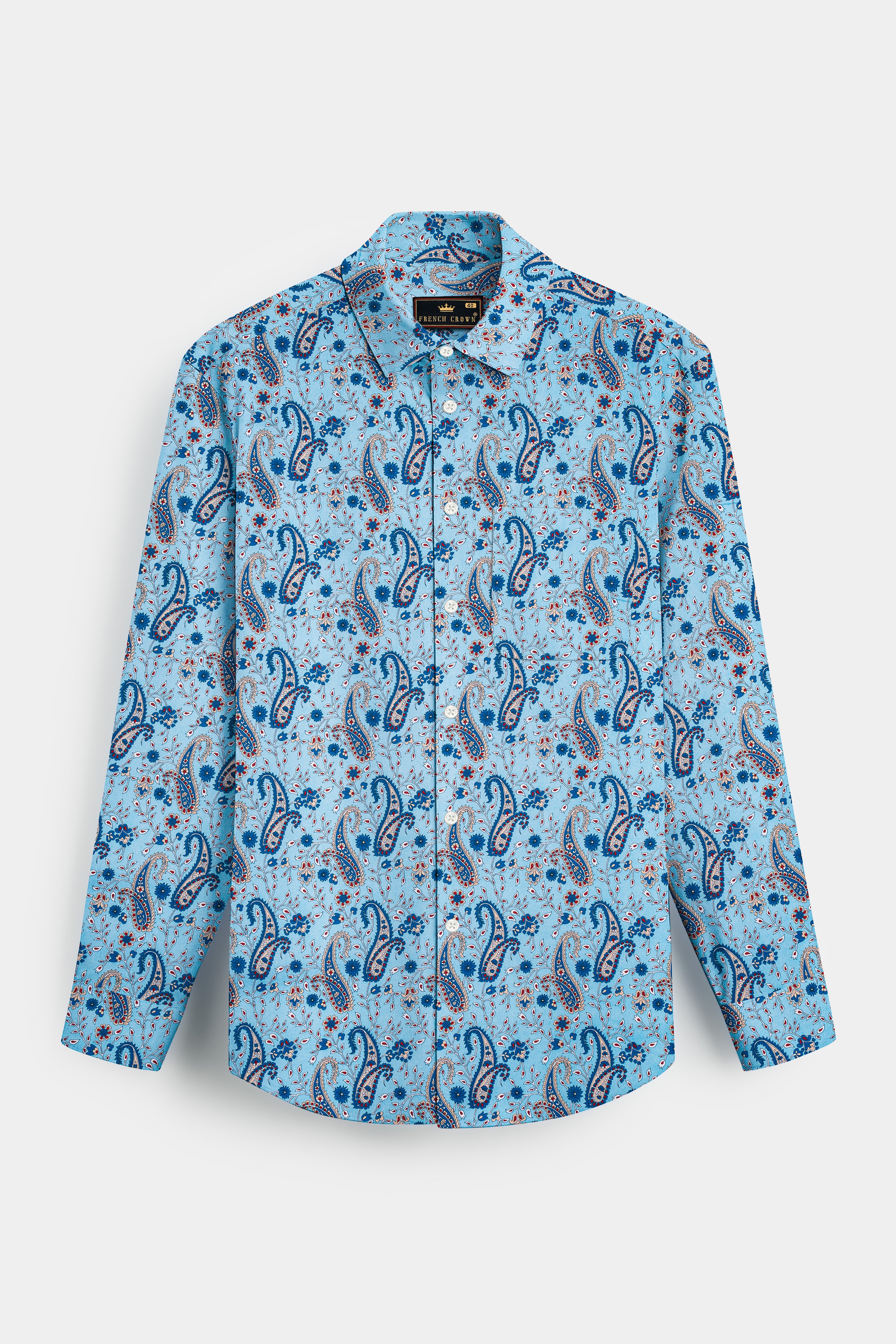 Glacier Blue Keri Printed Subtle Sheen Super Soft Premium Cotton Shirt