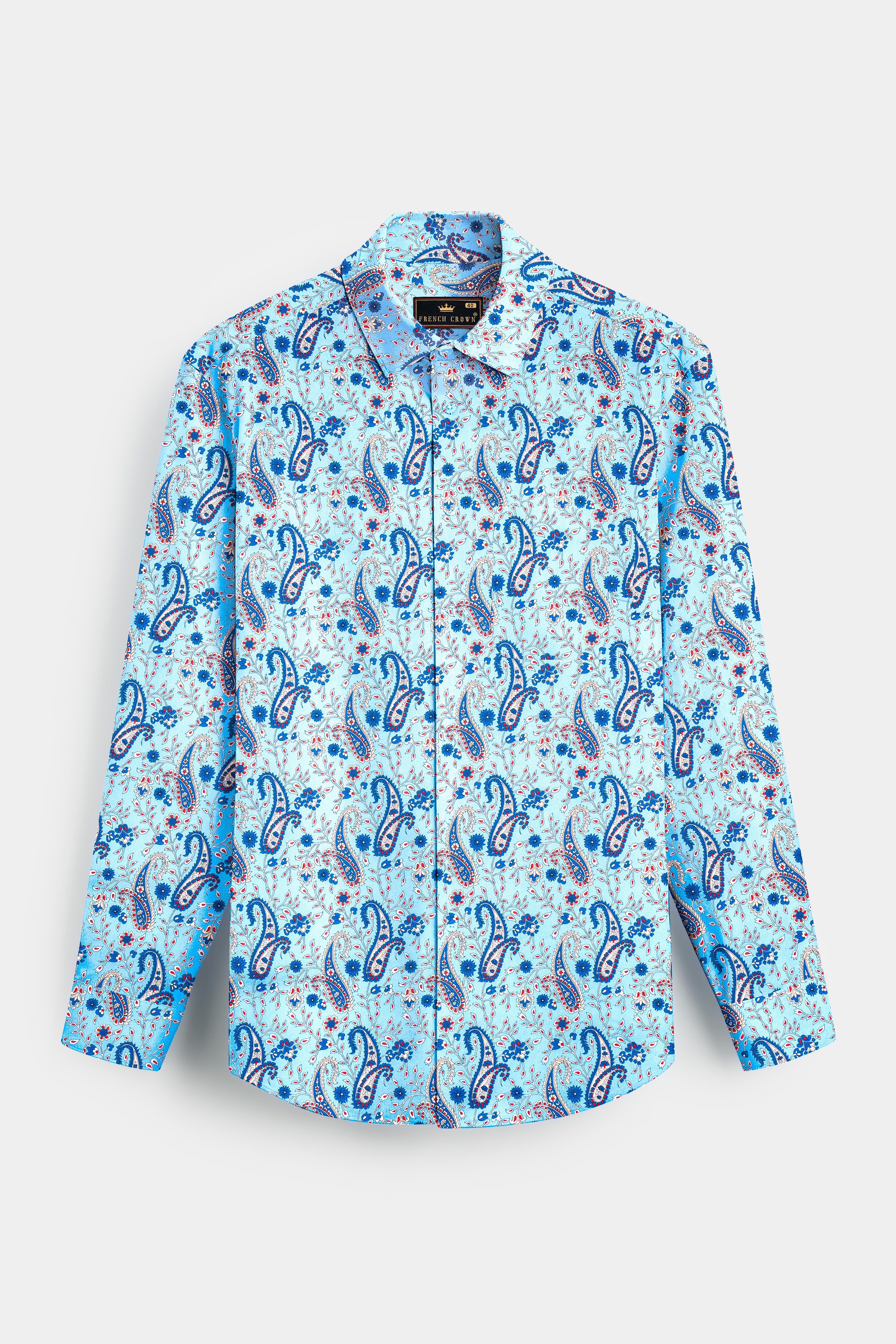 Glacier Blue Keri Printed Subtle Sheen Super Soft Premium Cotton Shirt