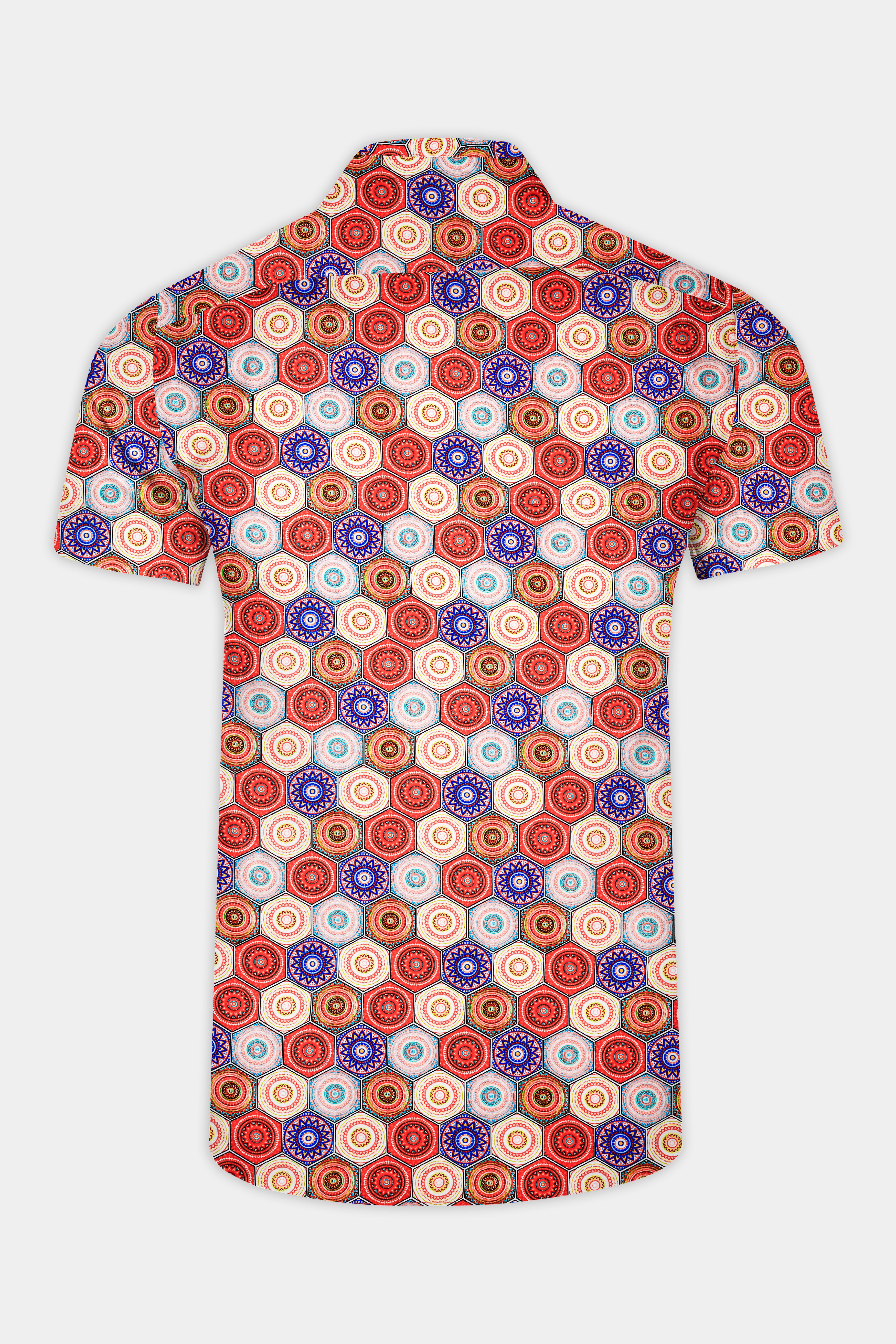 Mojo Red And Catalina Blue Multicolour Bohemian Printed Super Soft Premium Cotton Cuban Collar Shirt