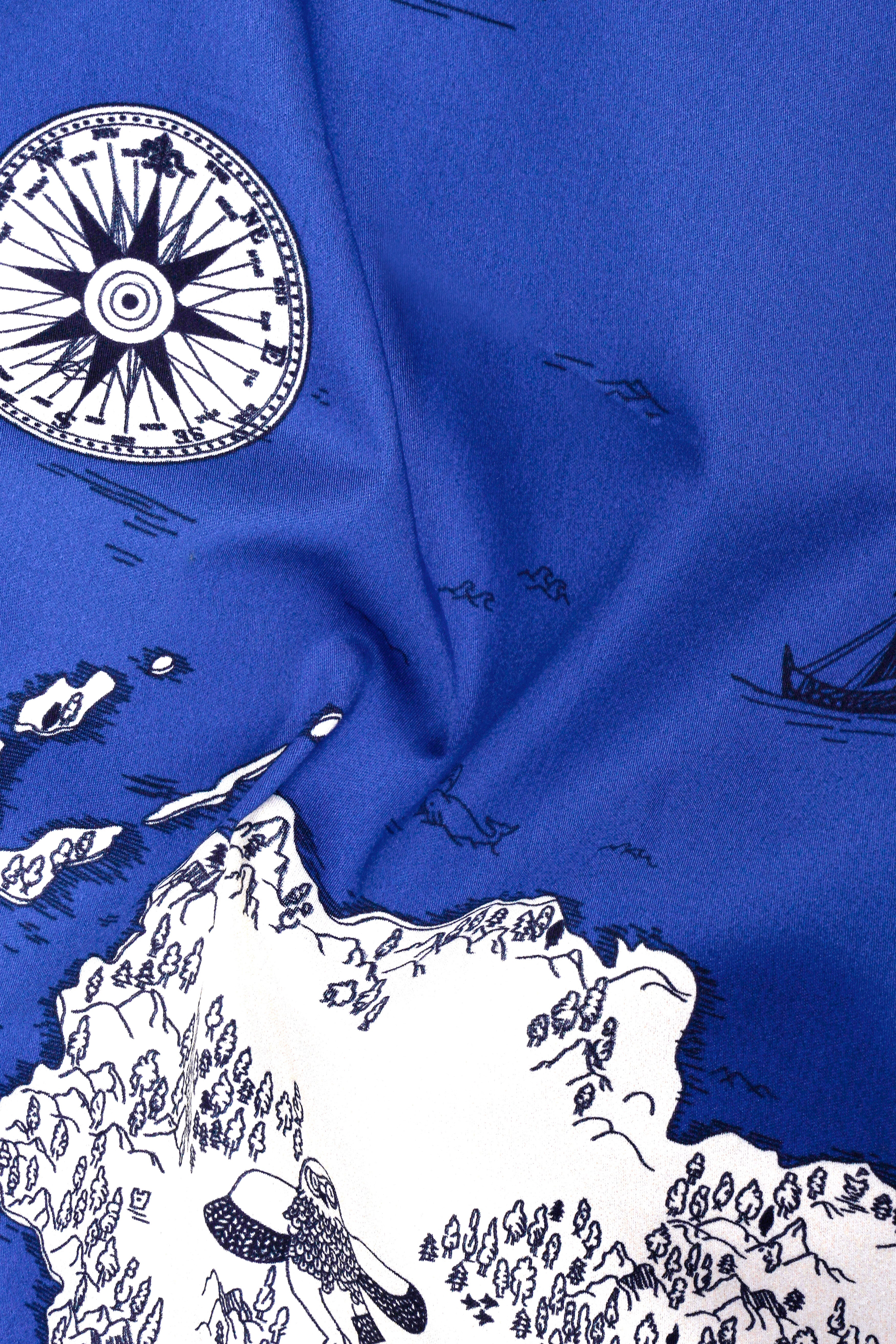 Biscay Blue And Bright White Map Printed Subtle Sheen Super Soft Premium Cotton Shirt