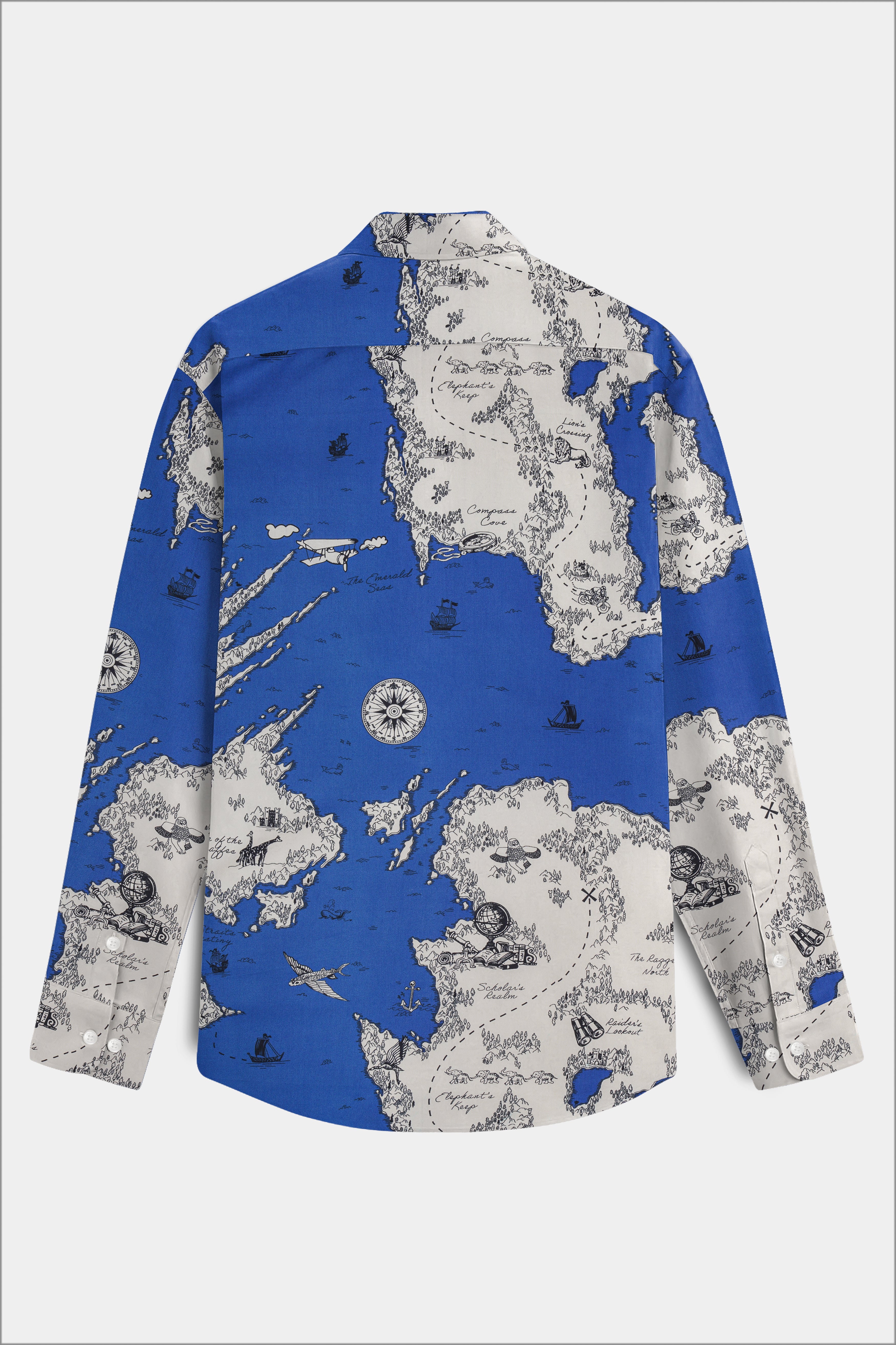 Biscay Blue And Bright White Map Printed Subtle Sheen Super Soft Premium Cotton Shirt