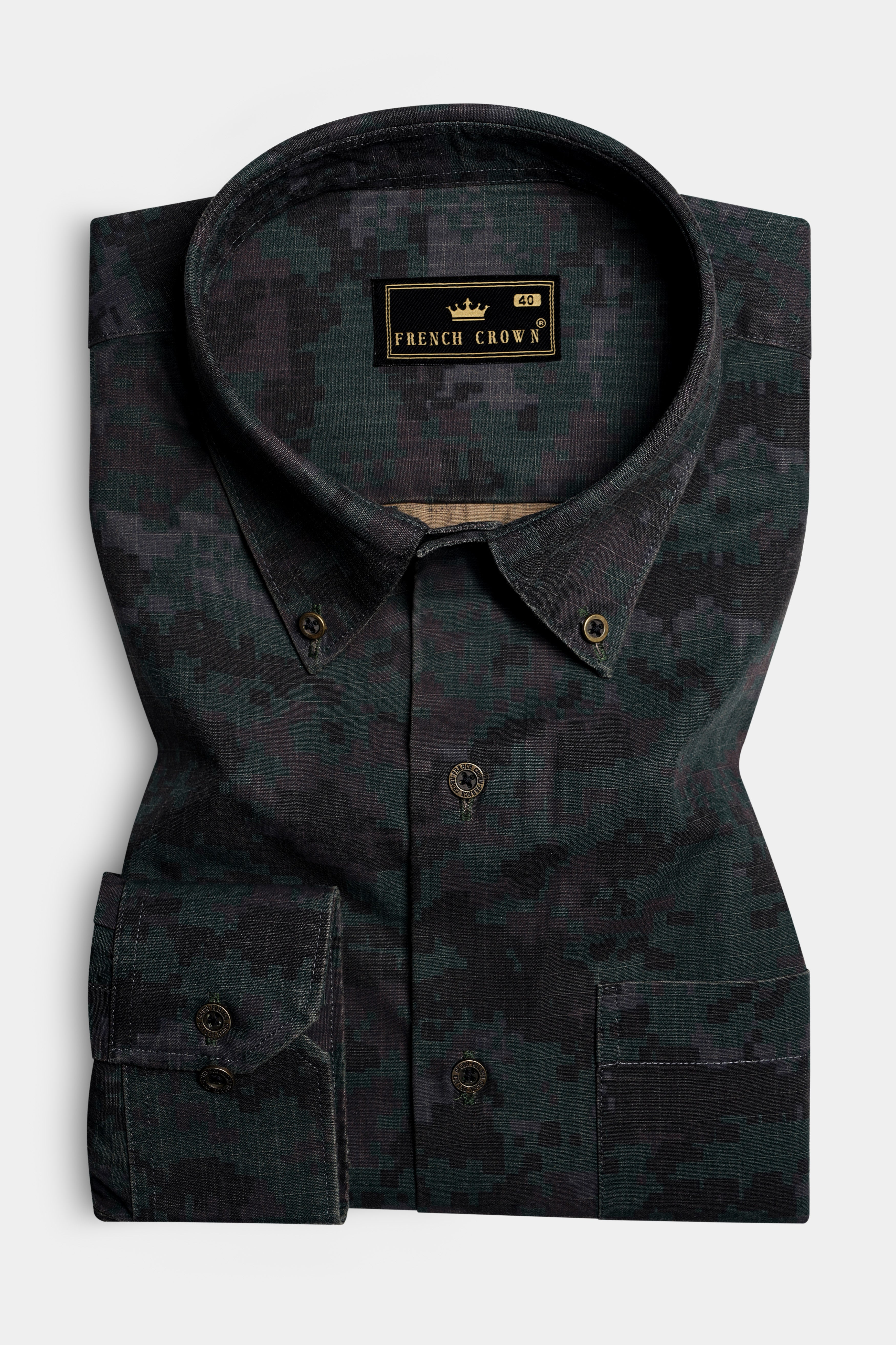 Kaitoke Green And Vulcan Black Camouflage Printed heavyweight Royal Oxford Premium Cotton Shirt