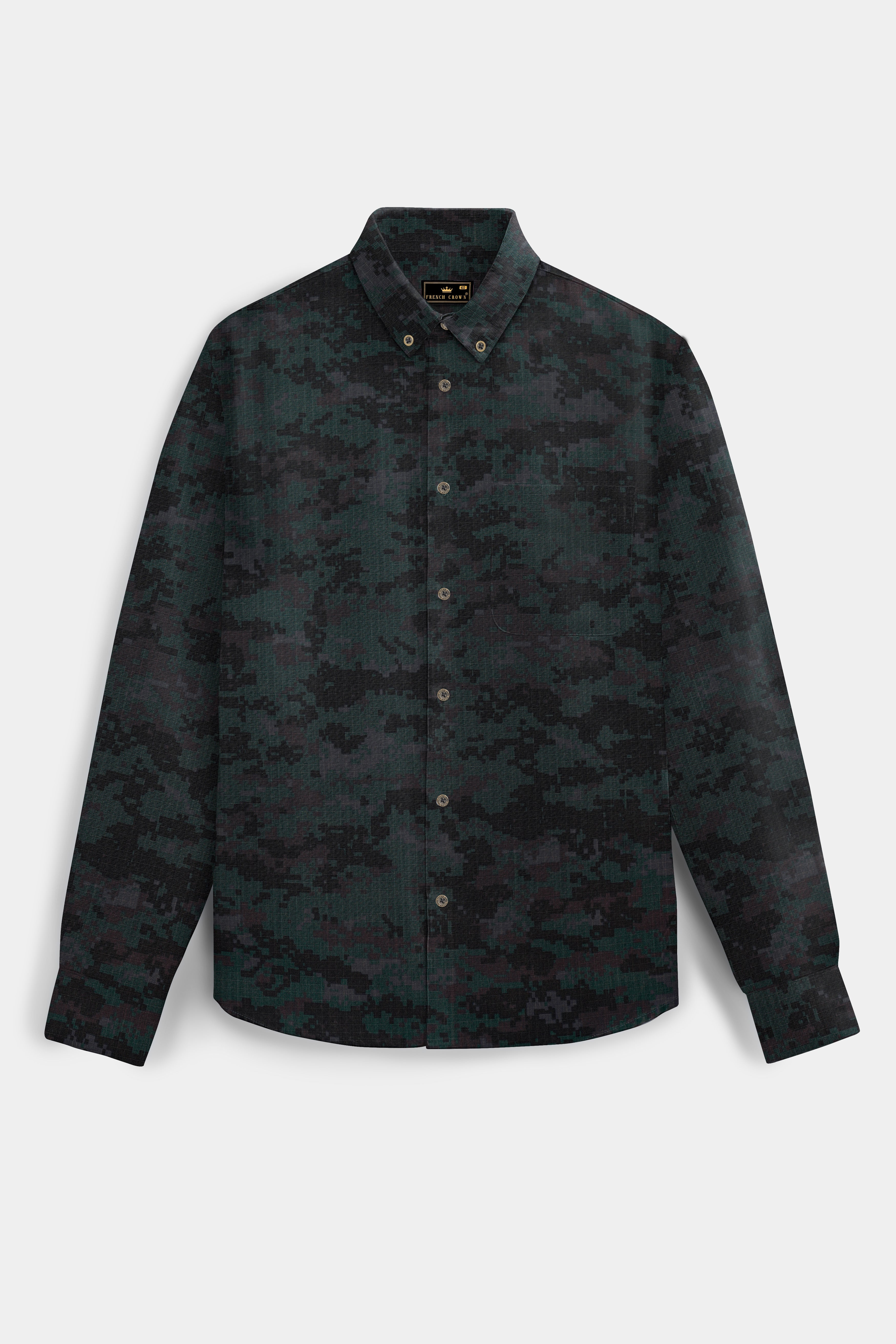 Kaitoke Green And Vulcan Black Camouflage Printed heavyweight Royal Oxford Premium Cotton Shirt