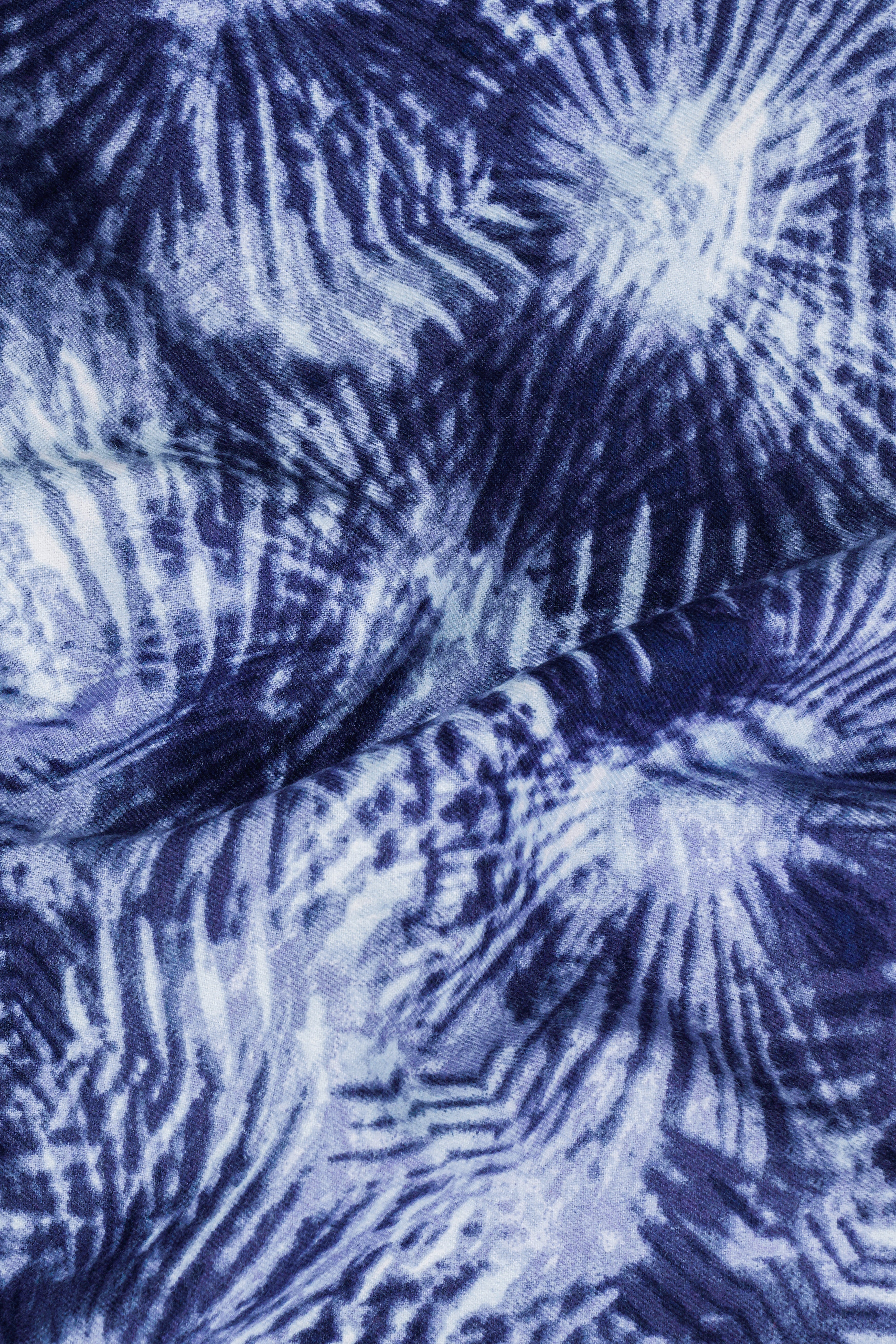 Indigo Blue And Bright White Dry Printed Flannel Cotton Shirt