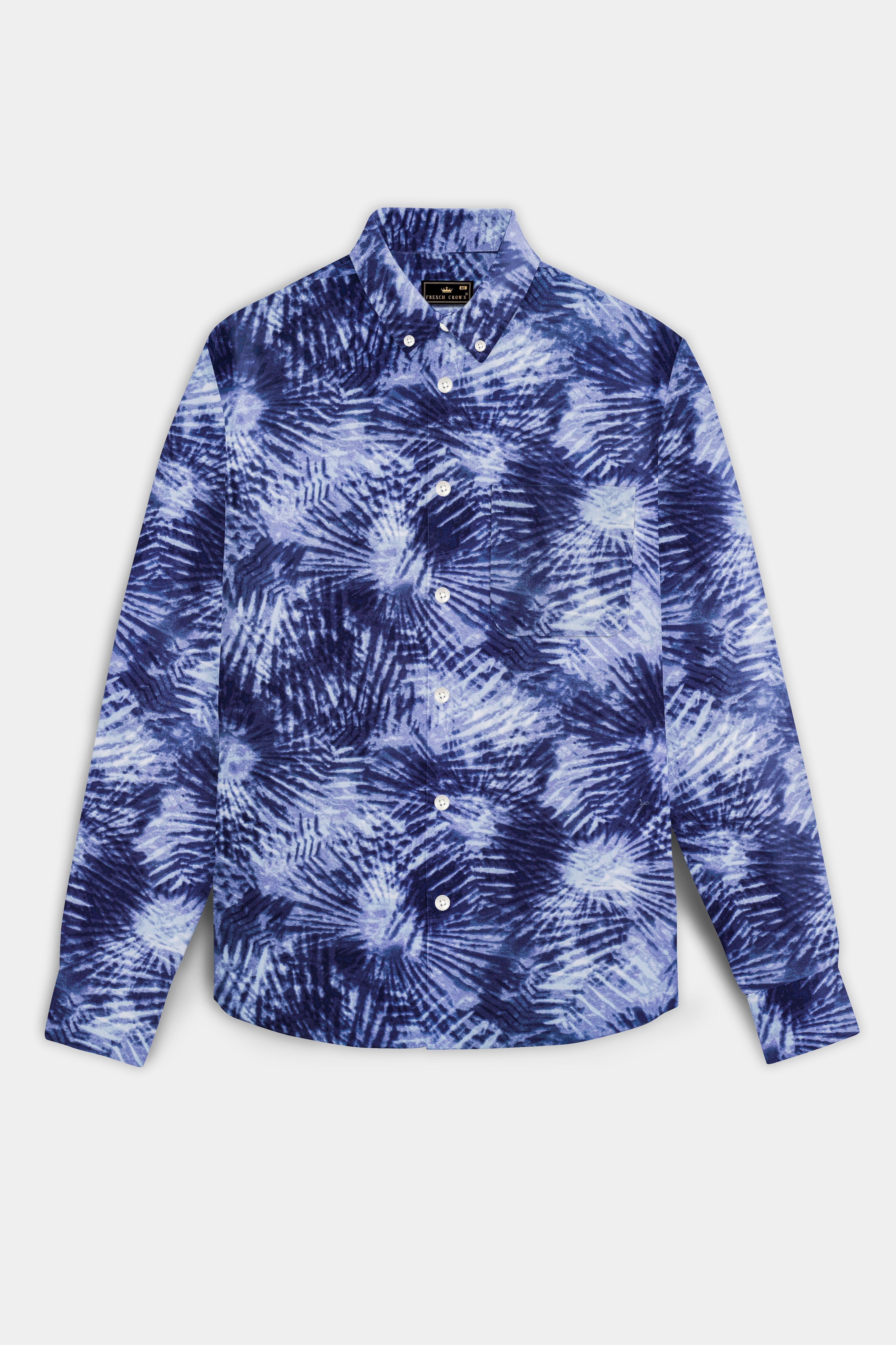 Indigo Blue And Bright White Dry Printed Flannel Cotton Shirt