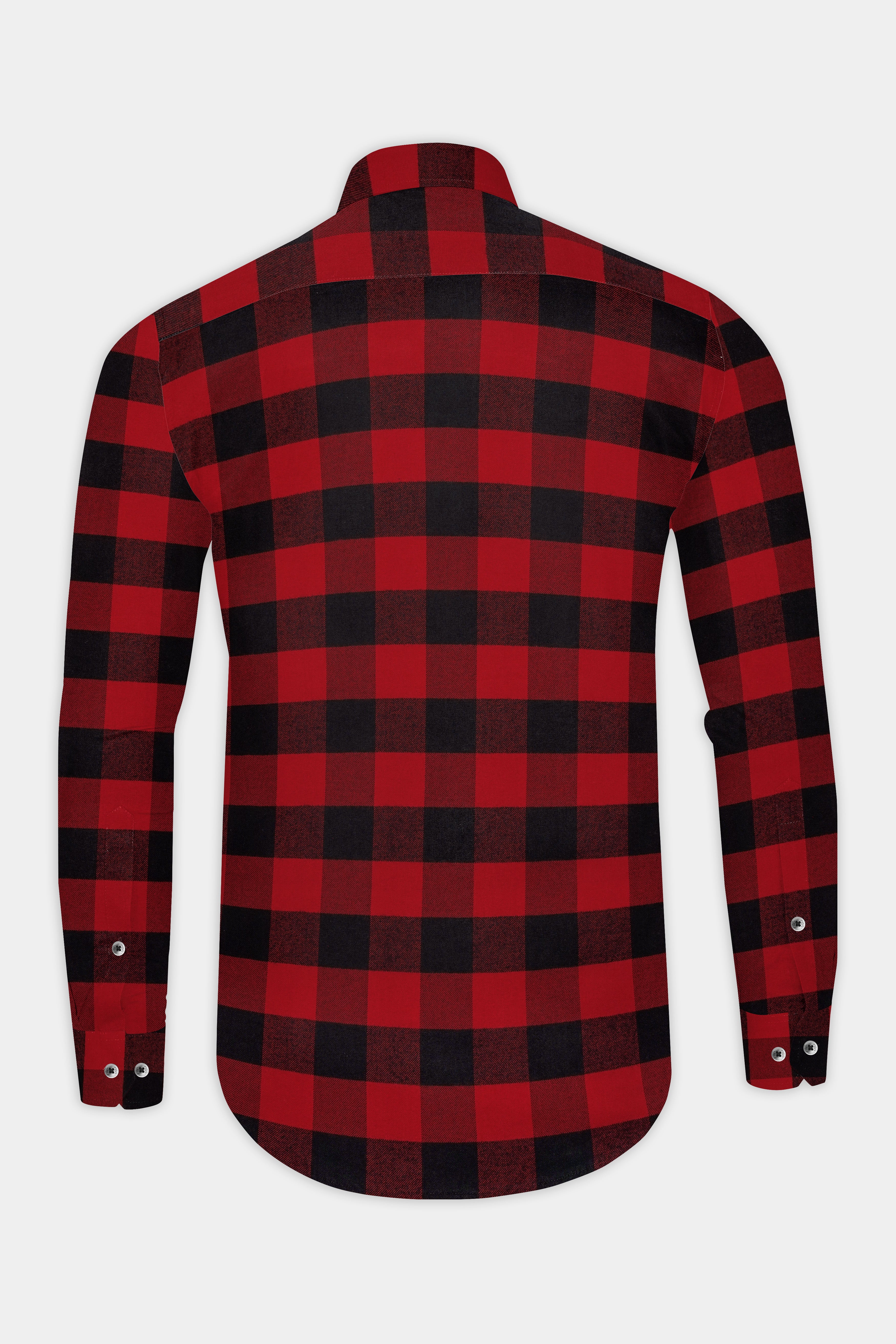 Mexican Red And Abbey Blue Plaid Flannel Premium Cotton Designer Overshirt/shacket