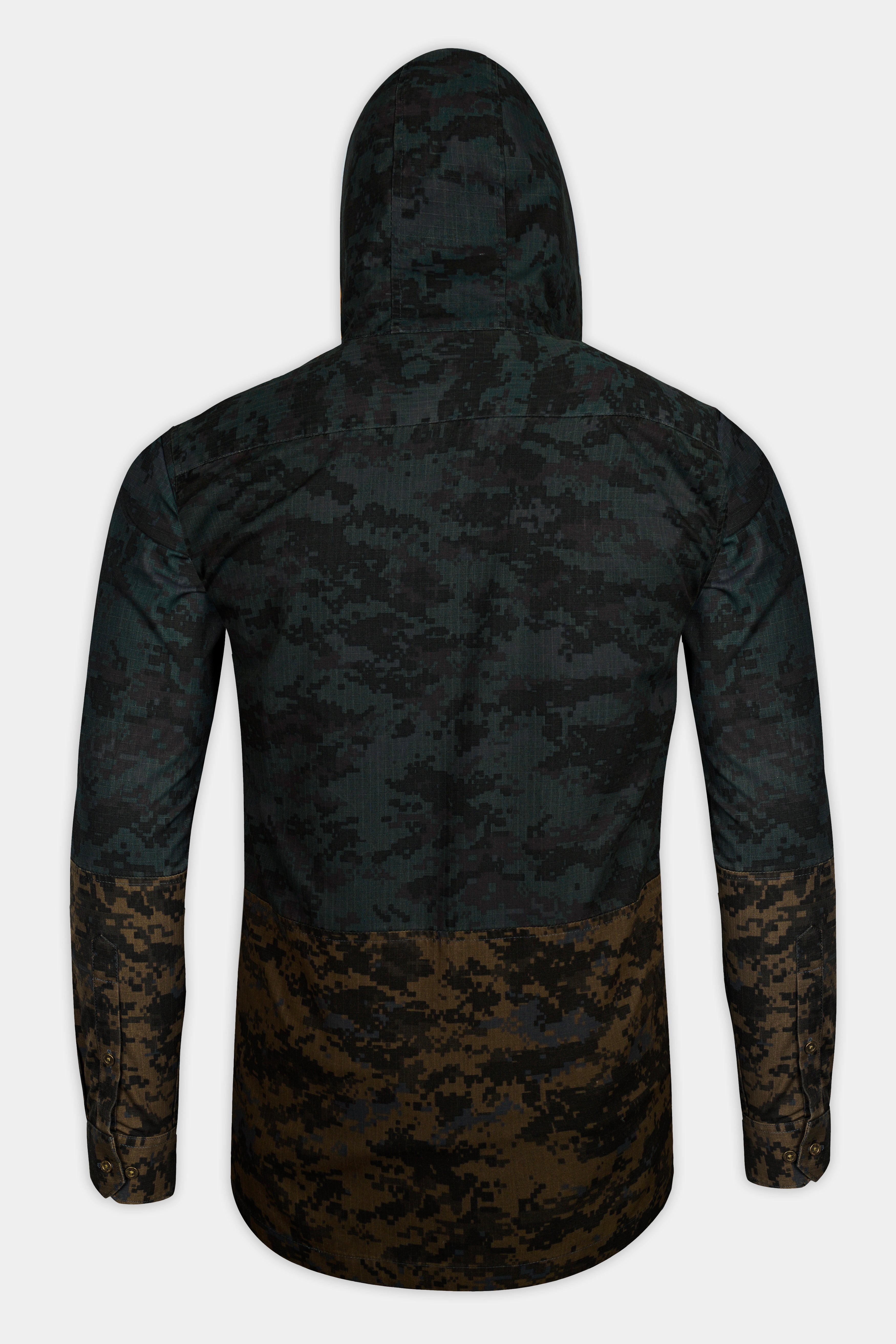 Kaitoke Green And Lisbon Brown Camouflage Military Prints Heavyweight Designer Hoddie with Zipper Closure