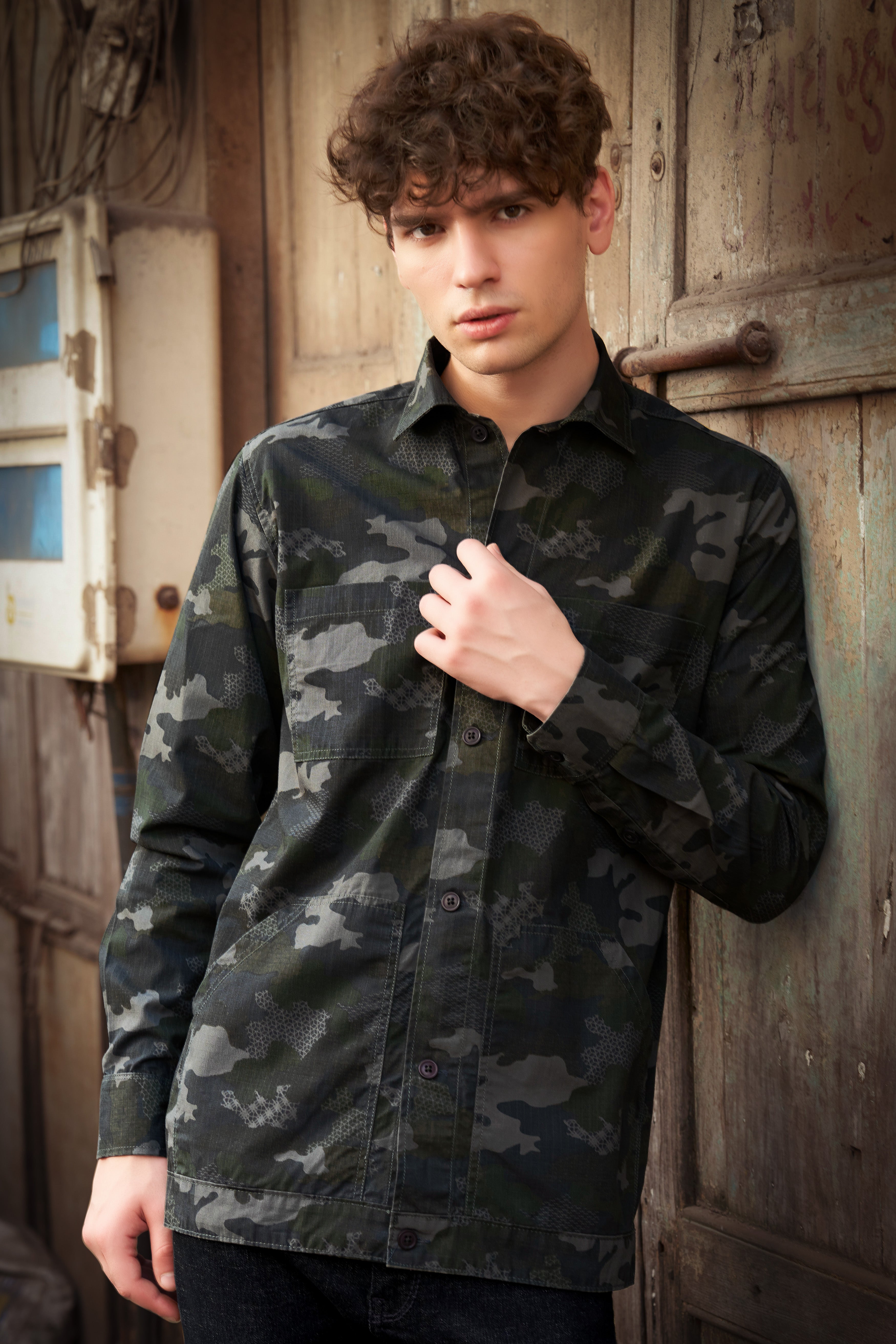 Brich Green And Filnt Gray Camouflage Military Prints Heavyweight Designer Overshirt/shacket