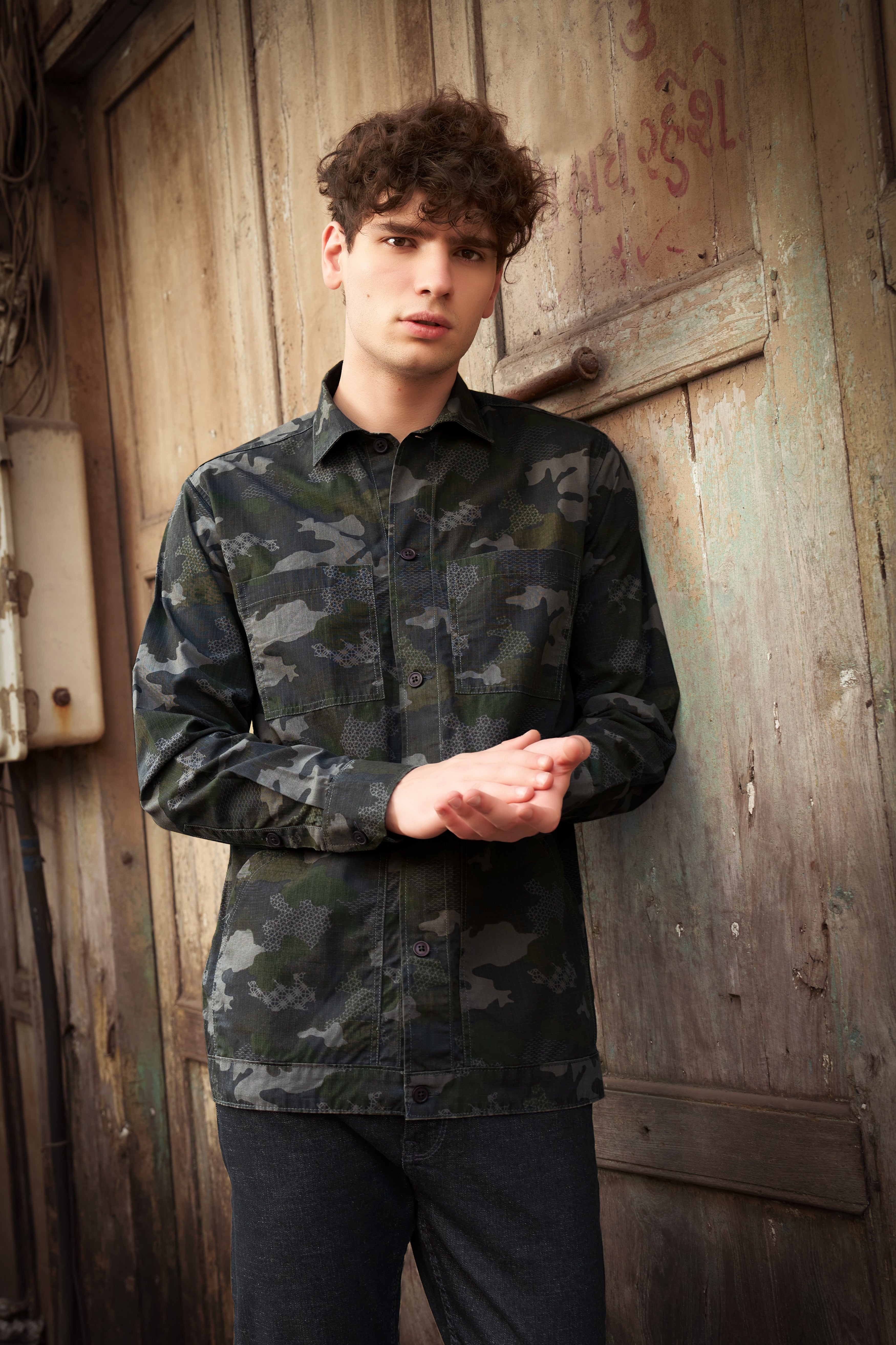 Brich Green And Filnt Gray Camouflage Military Prints Heavyweight Designer Overshirt/shacket