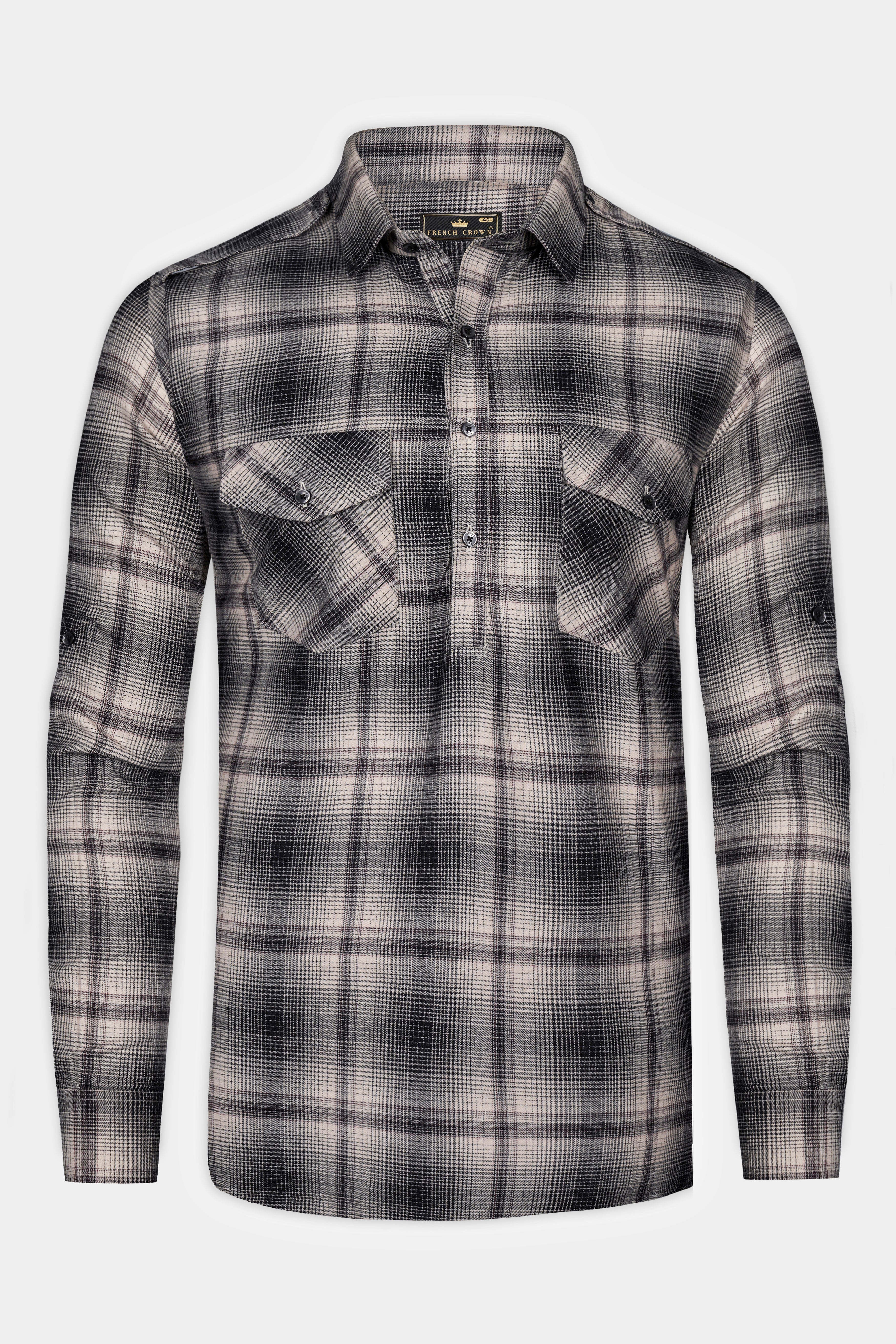 Iron cream And Jade Black Plaid Twill Premium Cotton Designer Shirt