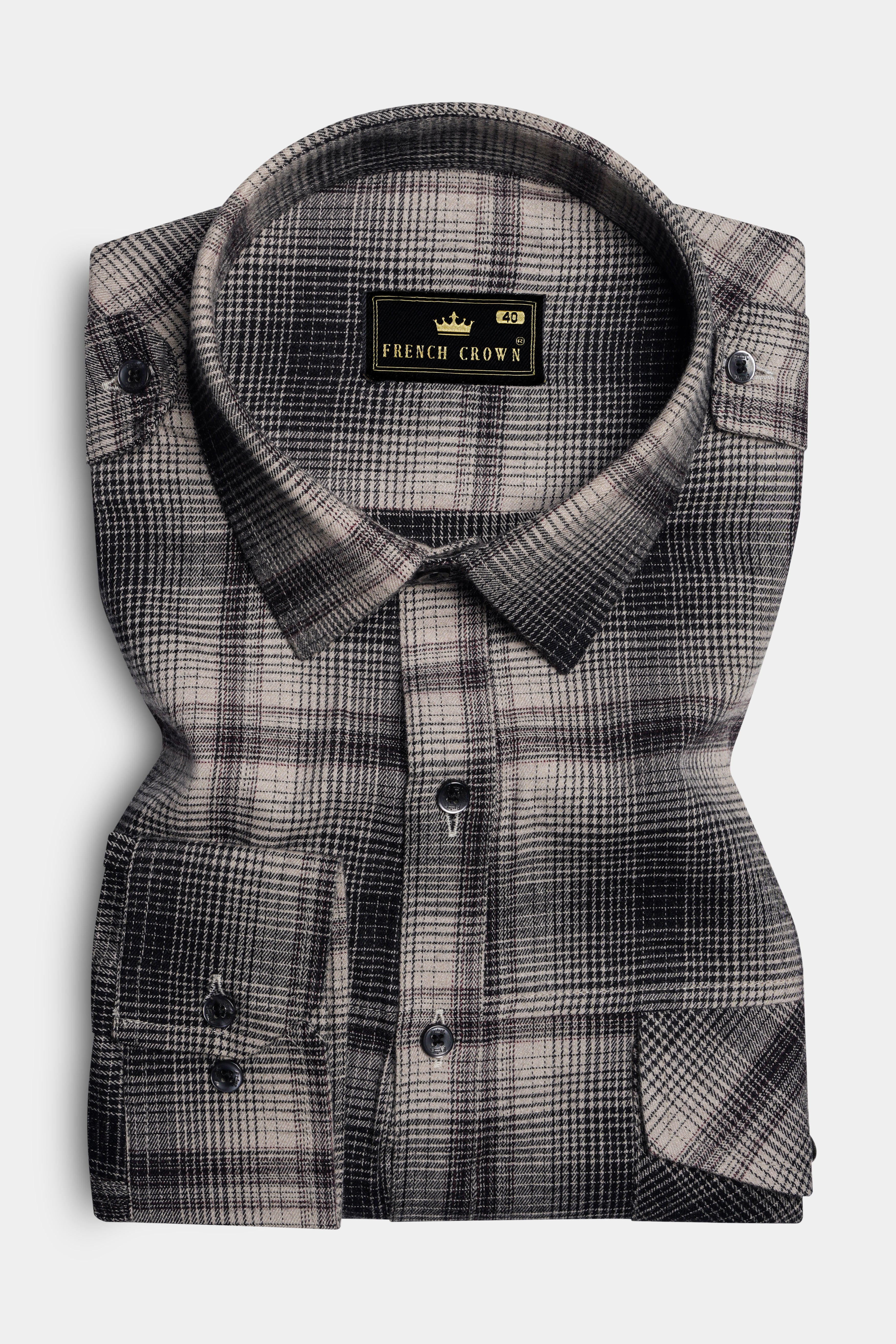 Iron cream And Jade Black Plaid Twill Premium Cotton Designer Shirt