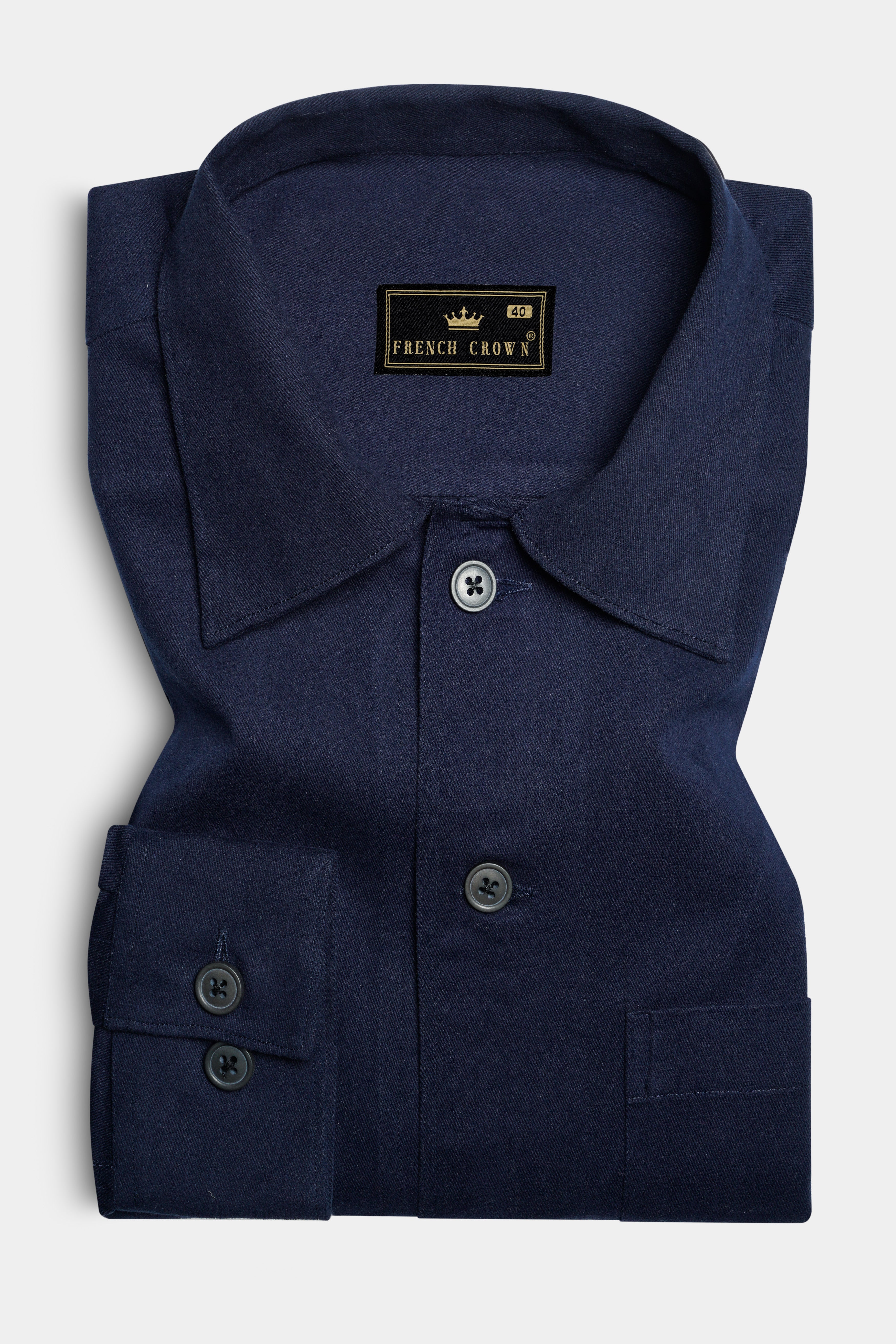 Midnight Blue Solid Heavyweight Twill Designer Overshirt/shacket