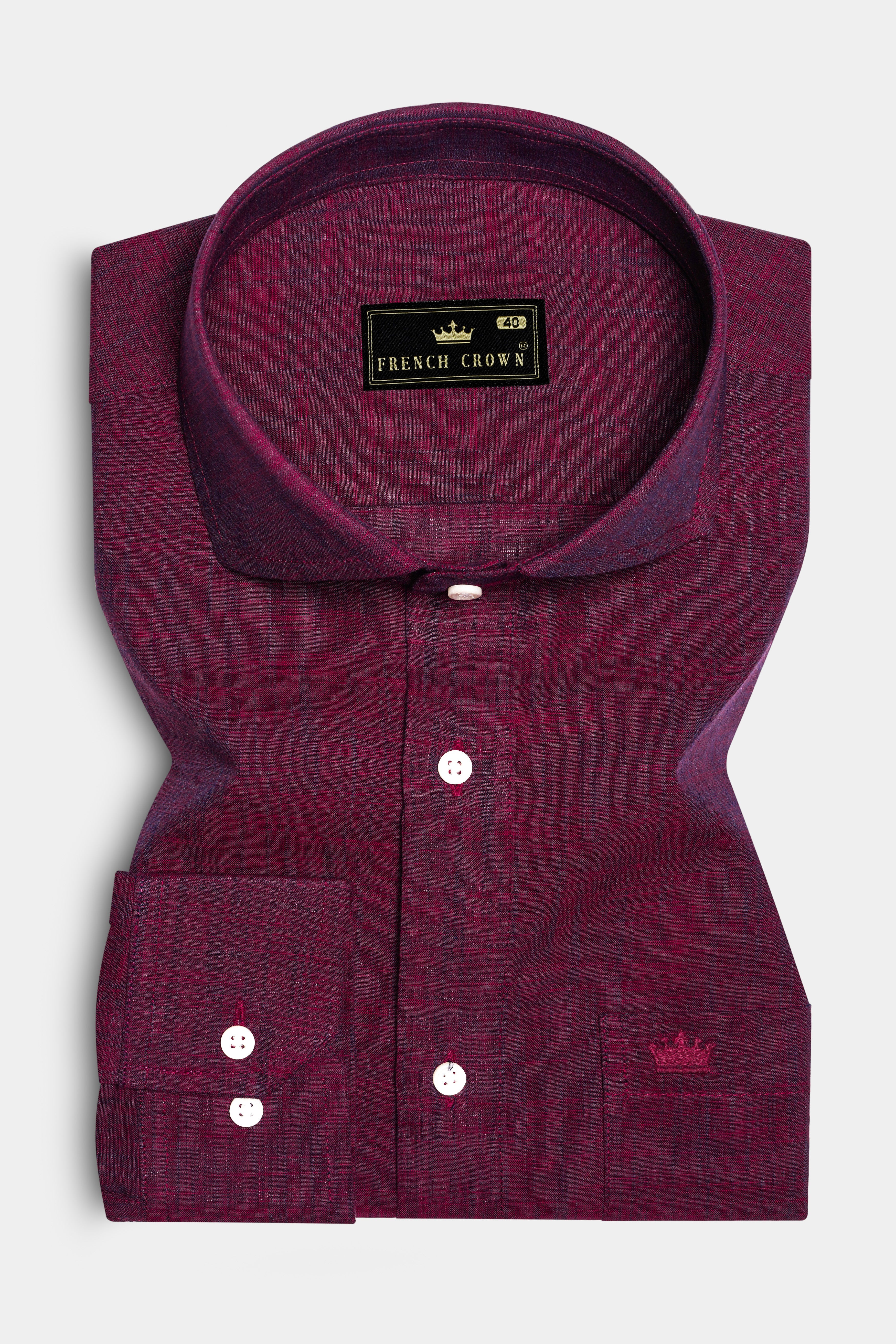 Crimsonite-Wine Berry Maroon Two Tone Chambray Textured Premium Cotton Shirt