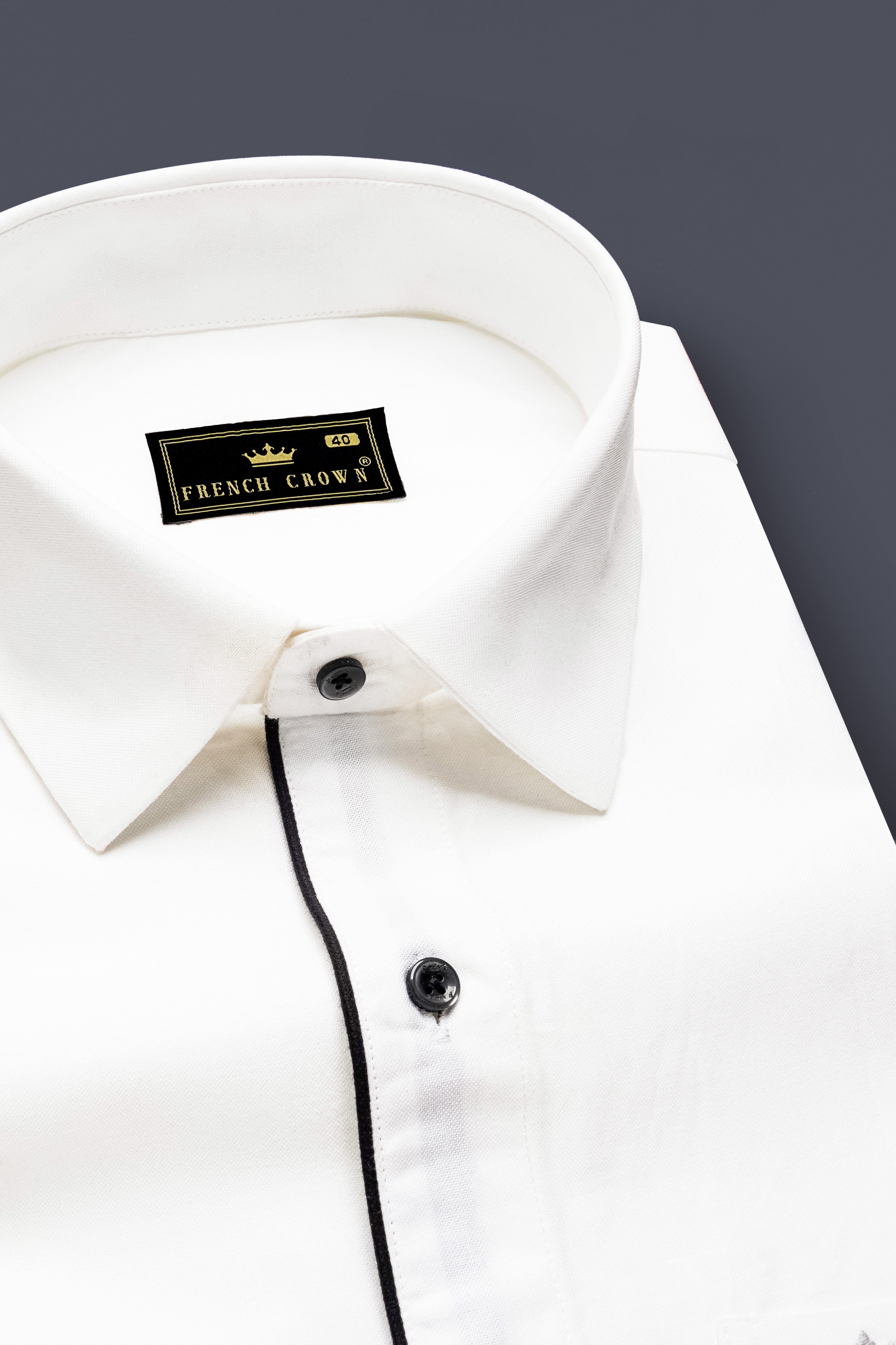 NoirLuxe-Bright White With Black Piping Solid Royal Oxford Designer Shirt