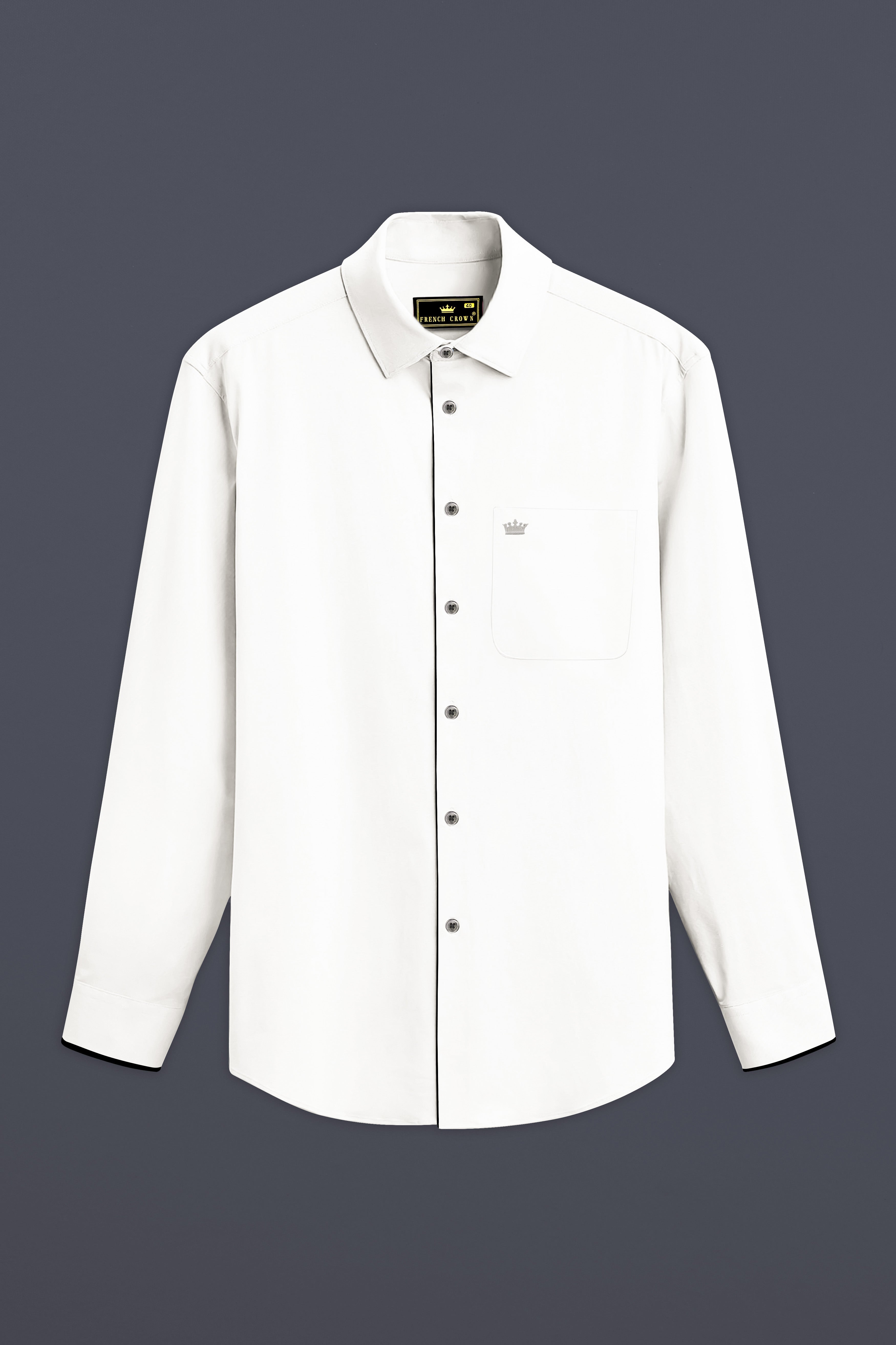 NoirLuxe-Bright White With Black Piping Solid Royal Oxford Designer Shirt